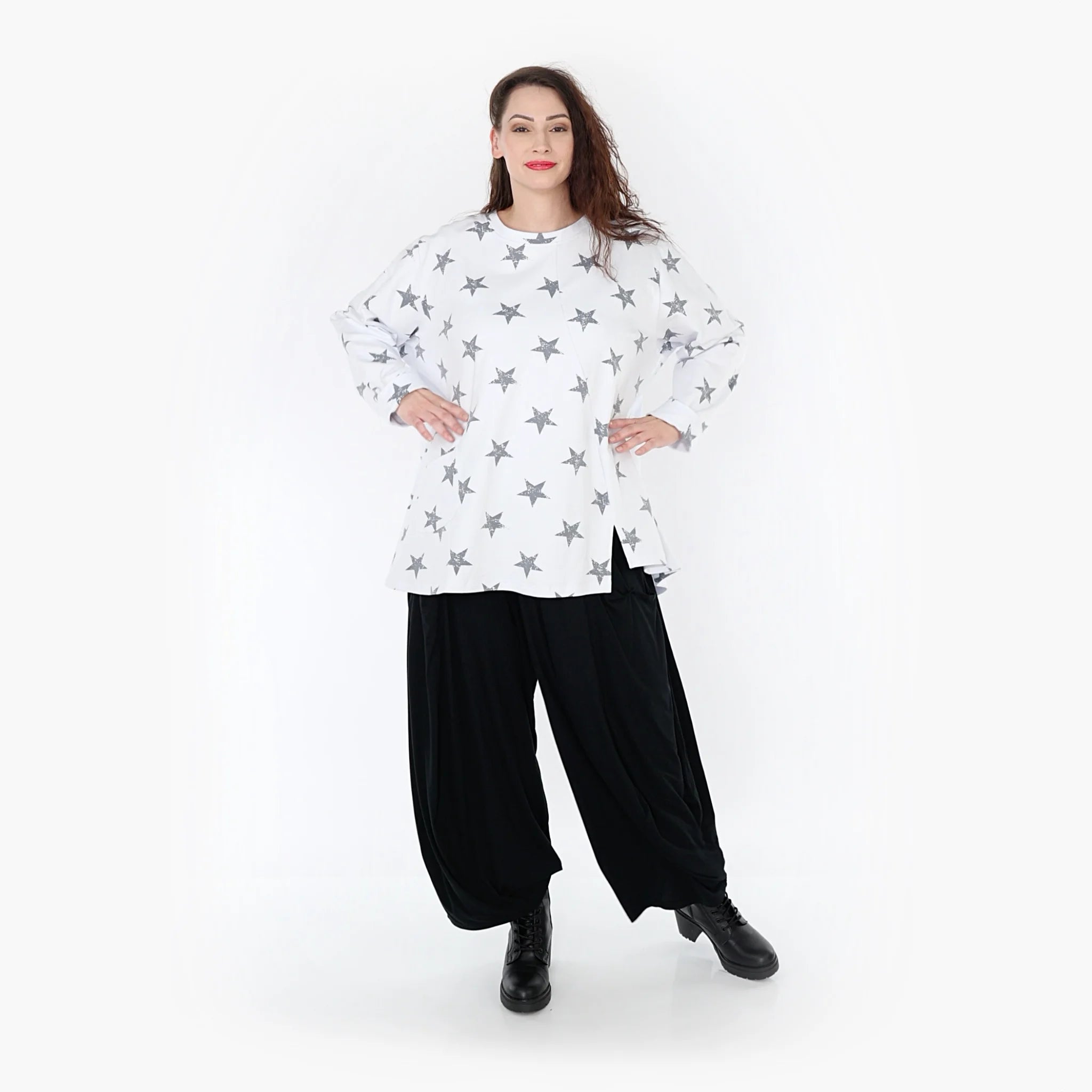  AKH Fashion Bigshirt in gerader Form, aus Baumwolle, 1328.02153, Weiß-Grau, Schick, Modern