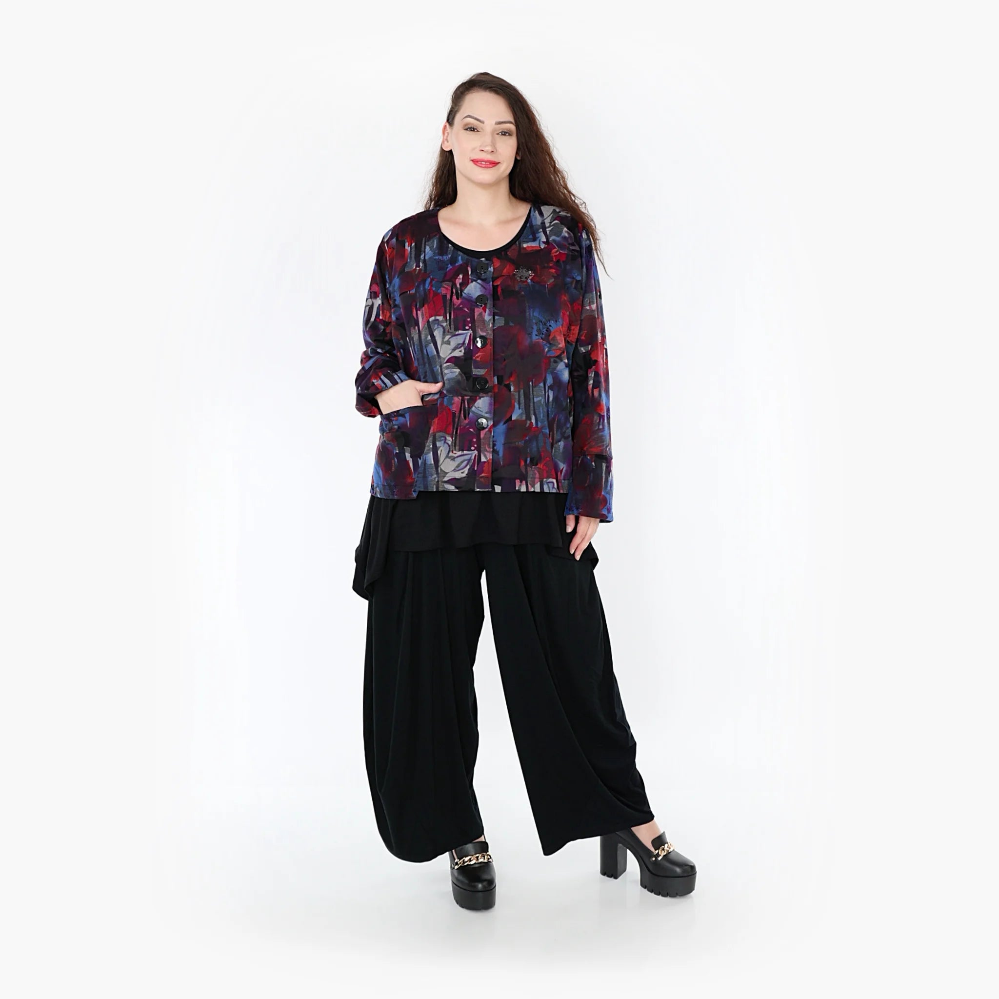  AKH Fashion Jacke in gerader Form, aus Viskose, 1330.02149, Rot-Blau-Grau, Farbmix