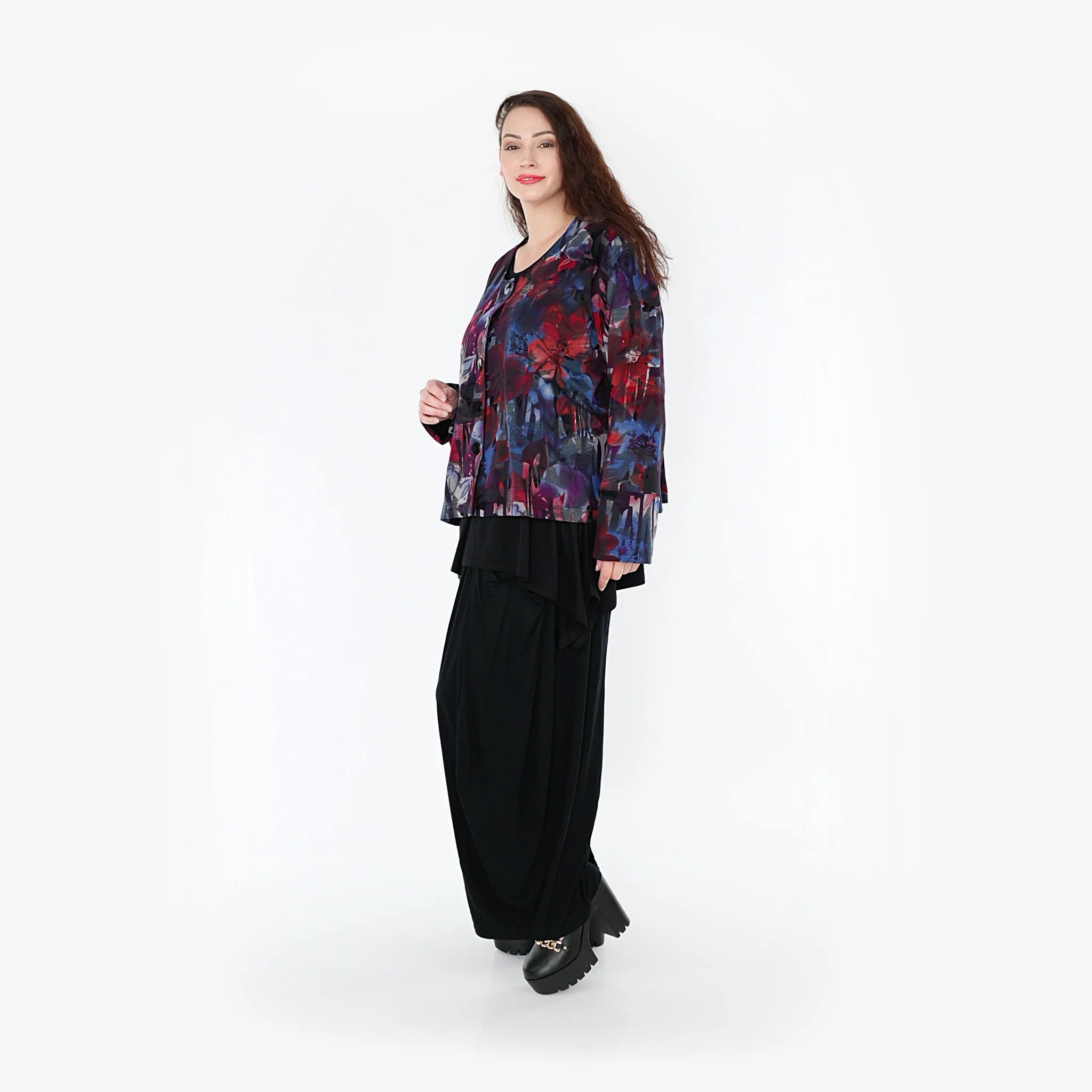  AKH Fashion Jacke in gerader Form, aus Viskose, 1330.02149, Rot-Blau-Grau, Farbmix