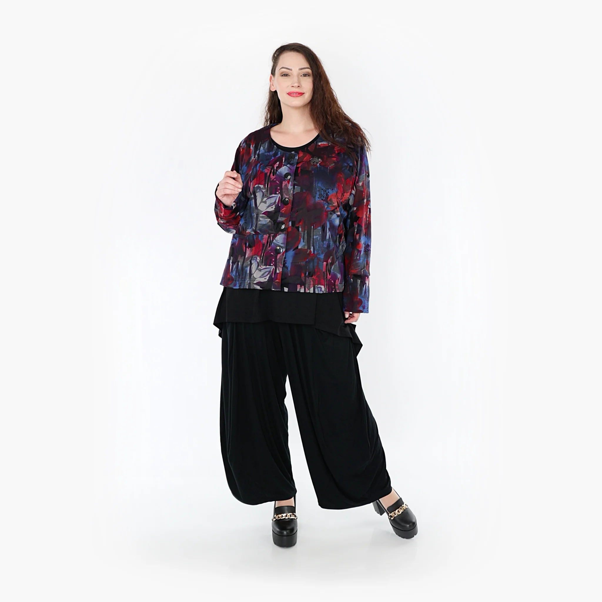  AKH Fashion Jacke in gerader Form, aus Viskose, 1330.02149, Rot-Blau-Grau, Farbmix