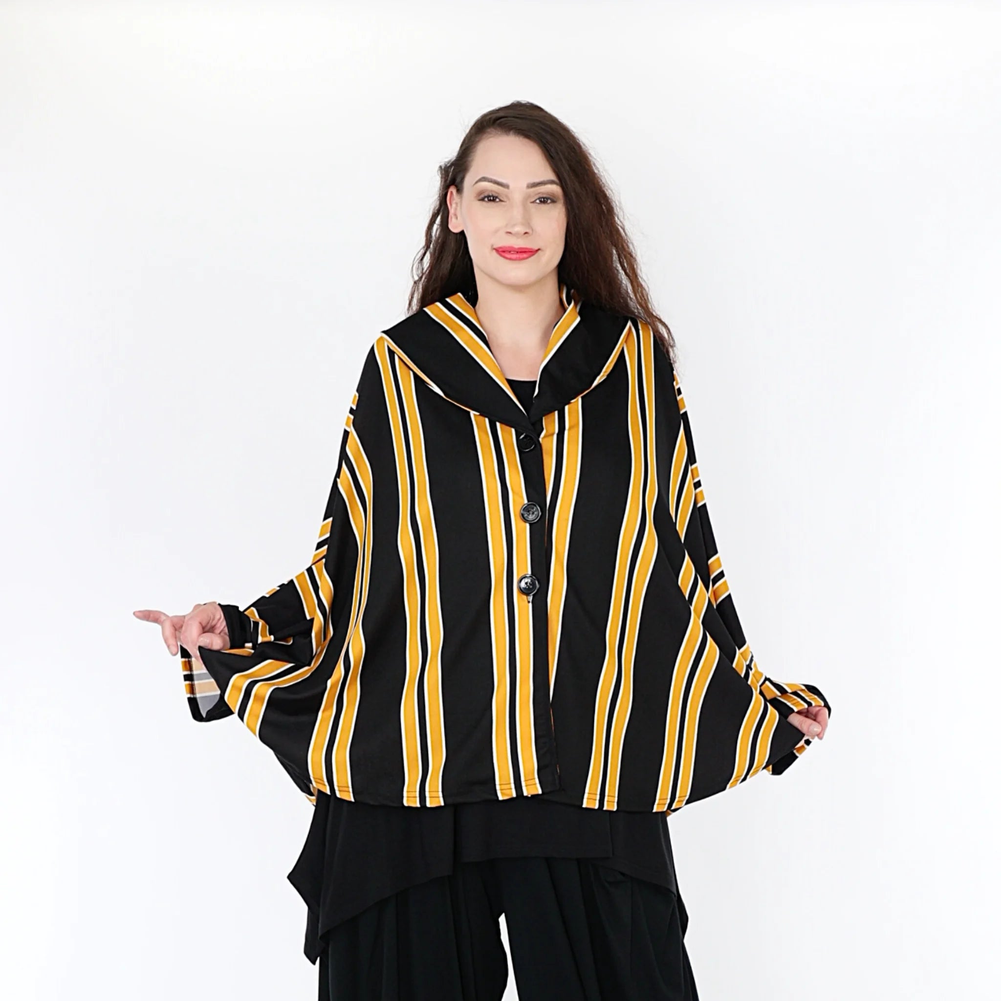  AKH Fashion Jacke in gerundeter Form, aus Materialmix, 1331.00140, Gelb-Schwarz-Weiß