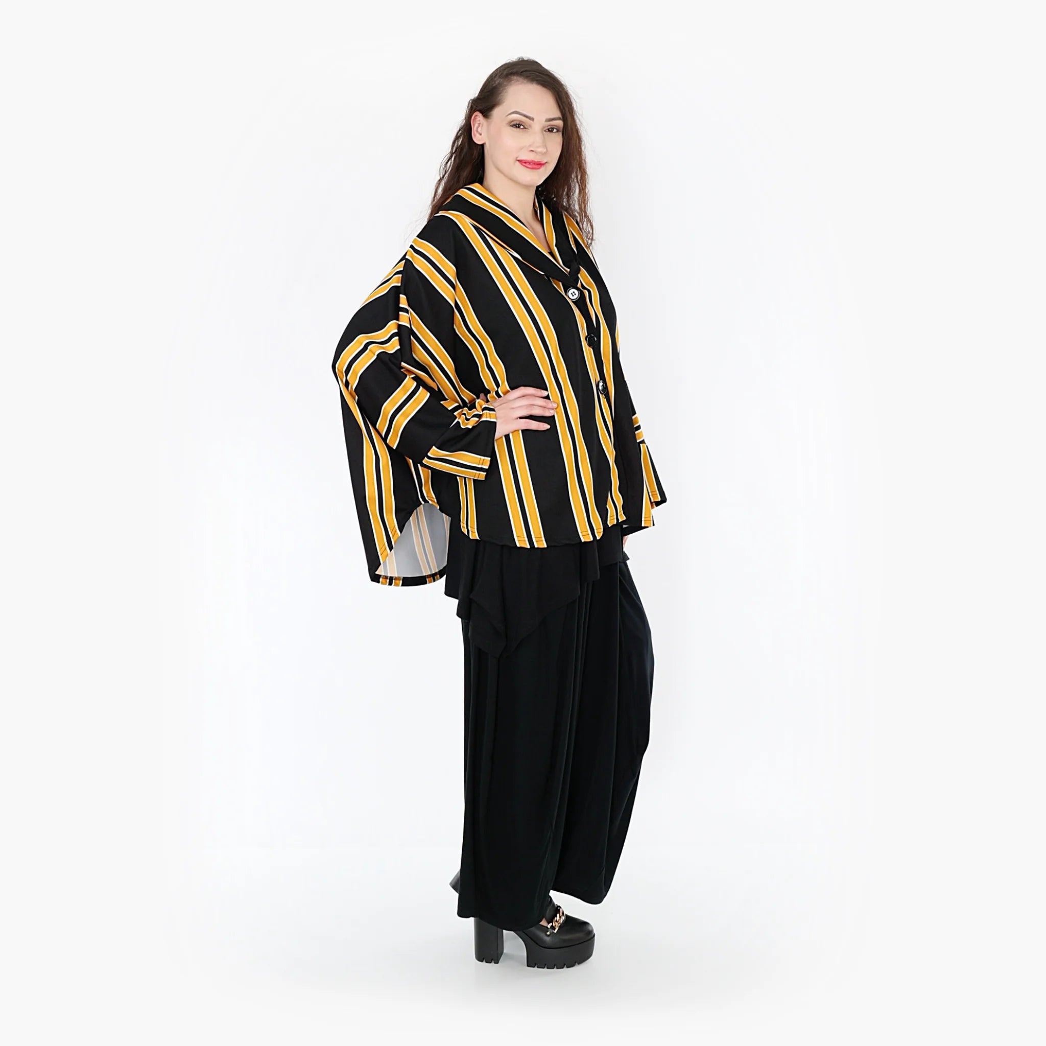  AKH Fashion Jacke in gerundeter Form, aus Materialmix, 1331.00140, Gelb-Schwarz-Weiß