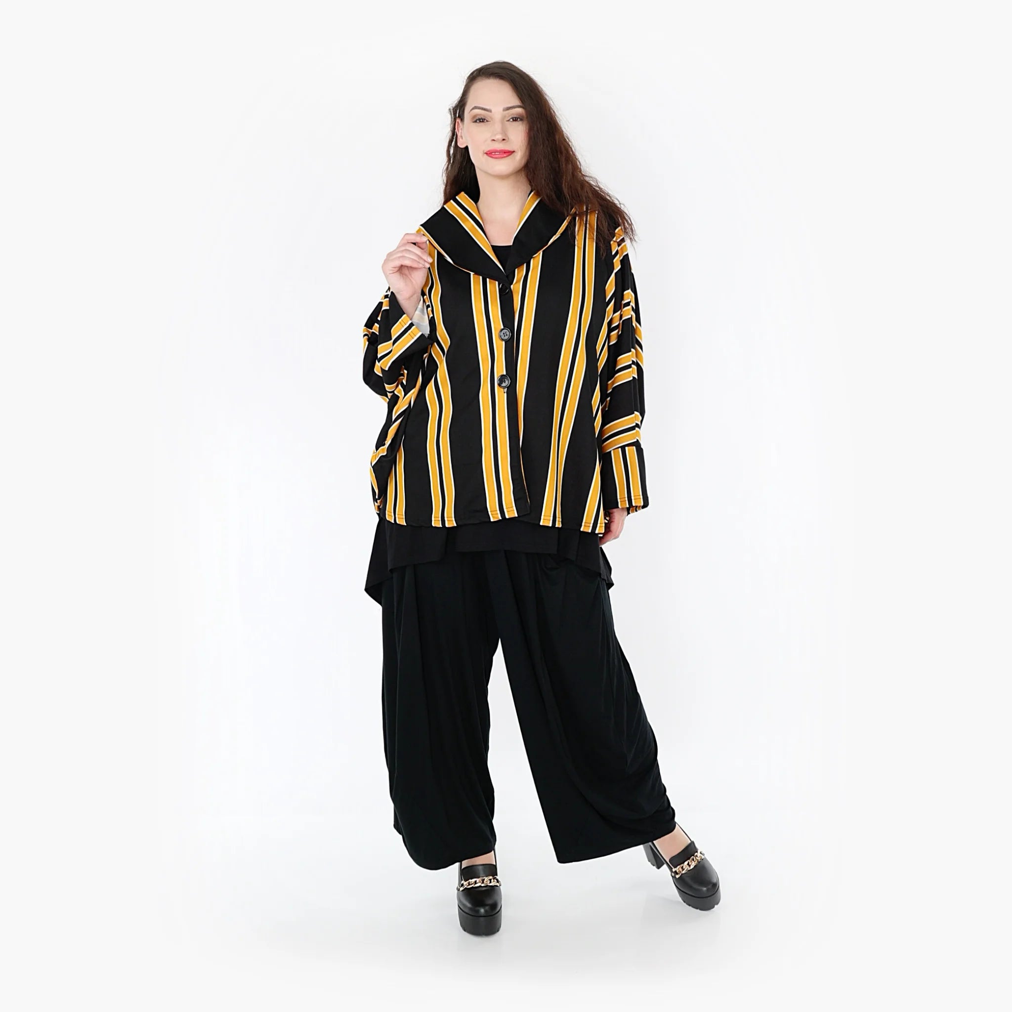  AKH Fashion Jacke in gerundeter Form, aus Materialmix, 1331.00140, Gelb-Schwarz-Weiß