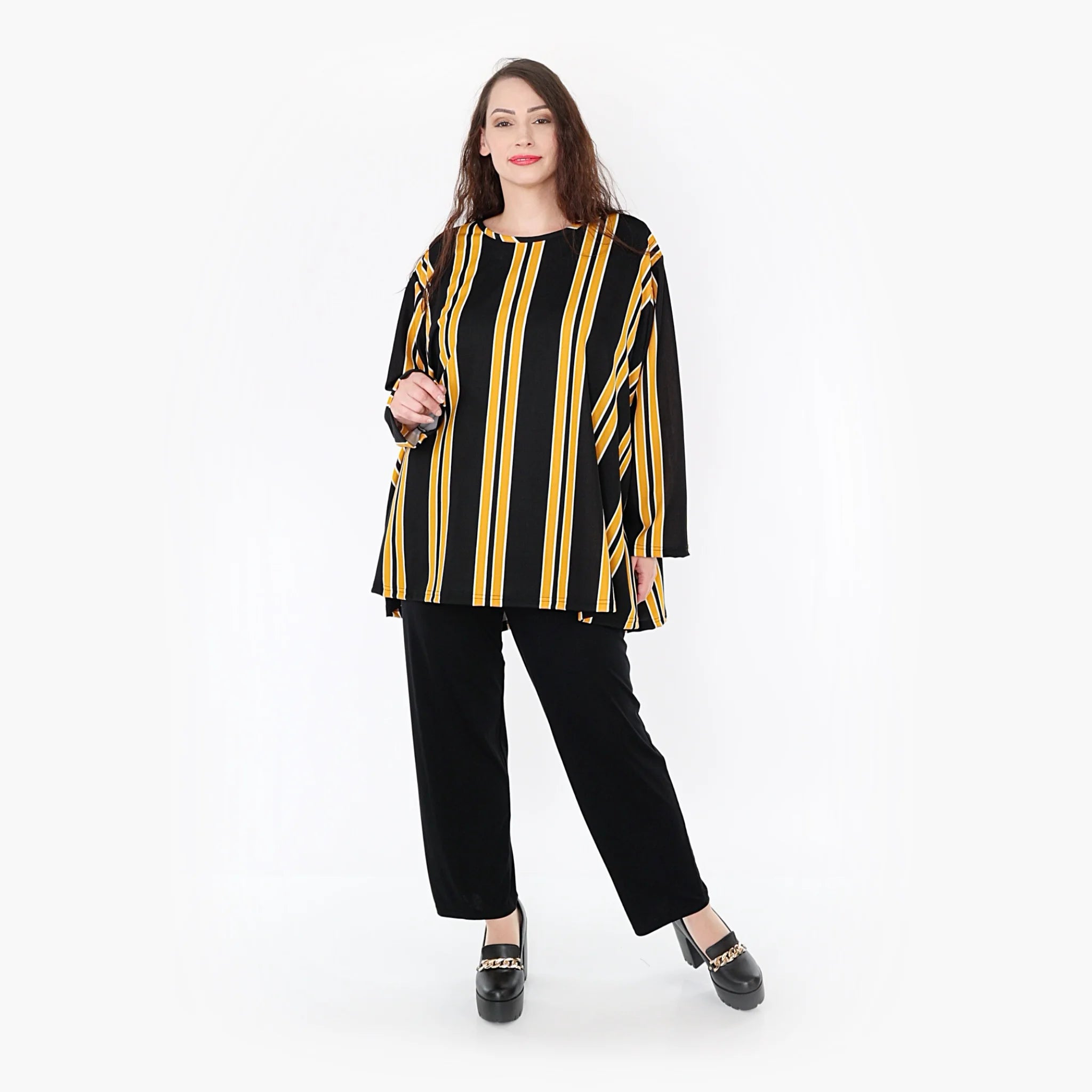  A-Form Bigshirt von AKH Fashion aus Materialmix, 1331.00593, Gelb-Schwarz-Weiß, Schick