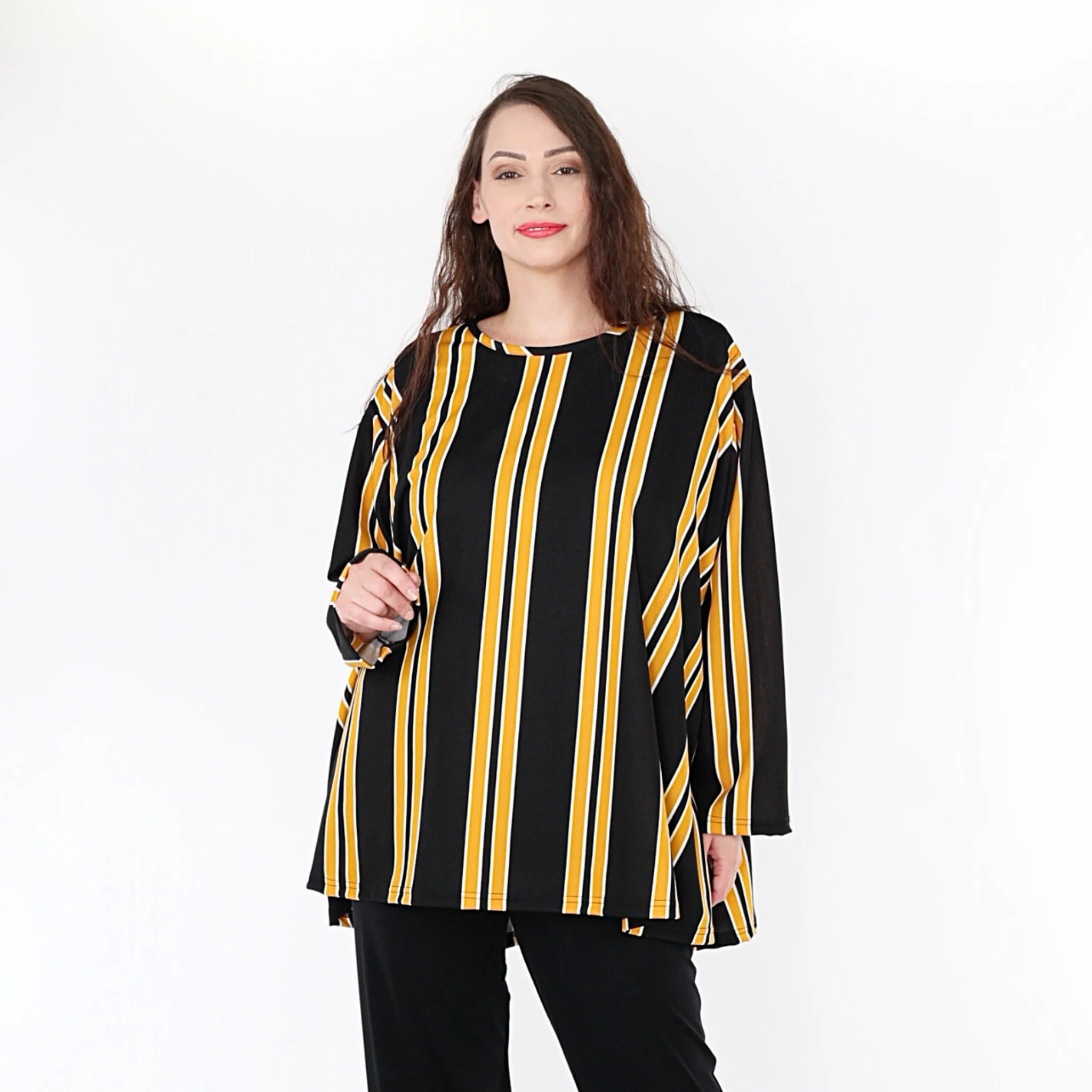  A-Form Bigshirt von AKH Fashion aus Materialmix, 1331.00593, Gelb-Schwarz-Weiß, Schick