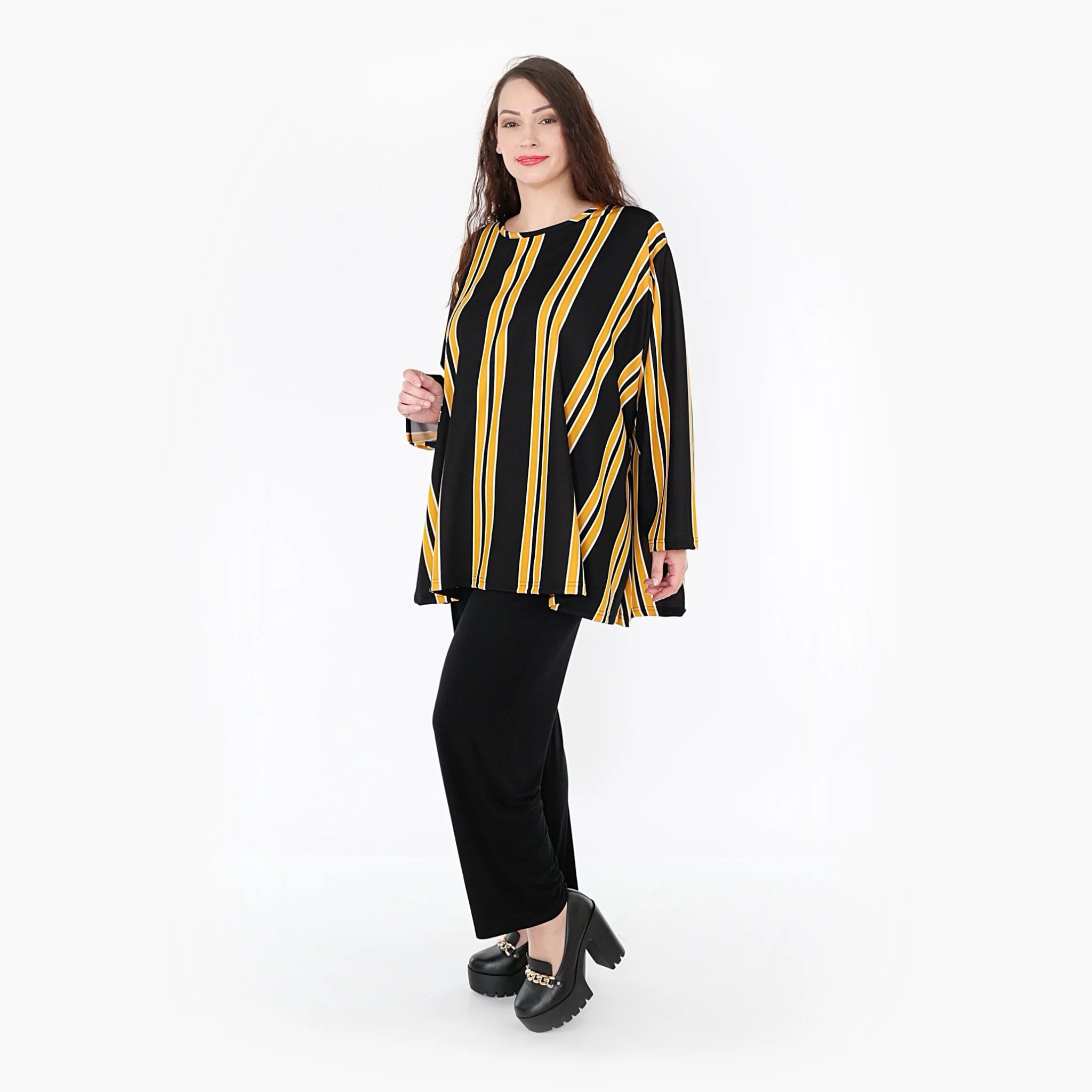  A-Form Bigshirt von AKH Fashion aus Materialmix, 1331.00593, Gelb-Schwarz-Weiß, Schick