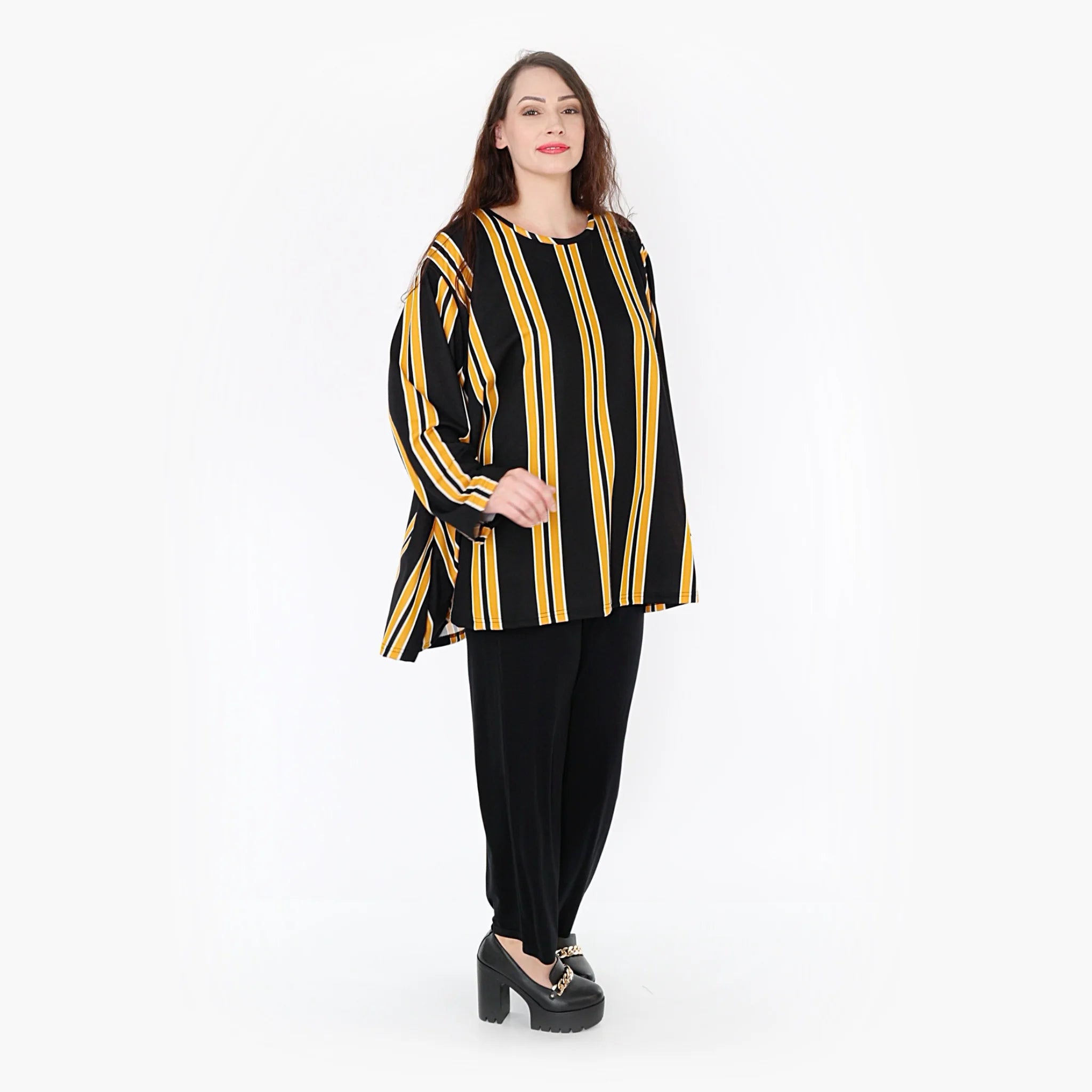  A-Form Bigshirt von AKH Fashion aus Materialmix, 1331.00593, Gelb-Schwarz-Weiß, Schick