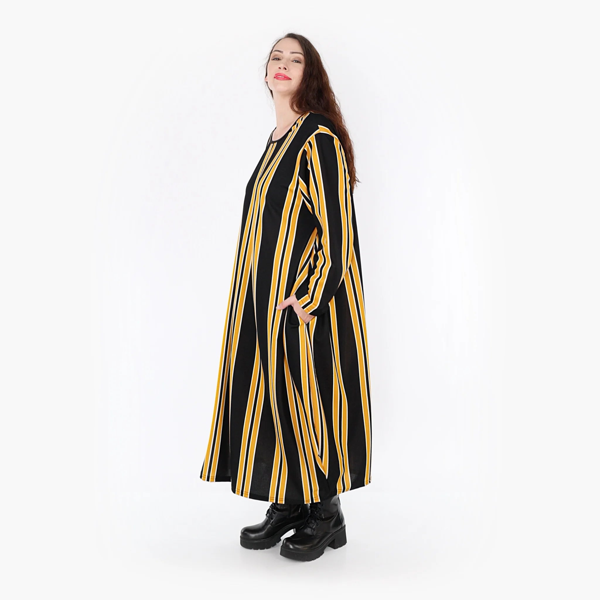  Ballonkleid von AKH Fashion aus Materialmix, 1331.01926, Gelb-Schwarz-Weiß, Schick