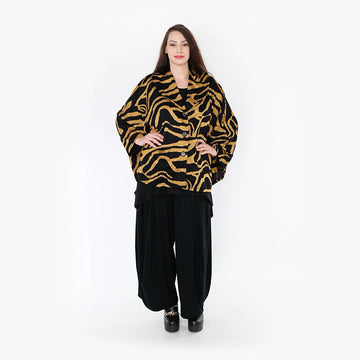  Stilvolles Poncho Cape in lebhaftem Gelb-Schwarz mit Zebrastreifen für den Lagenlook