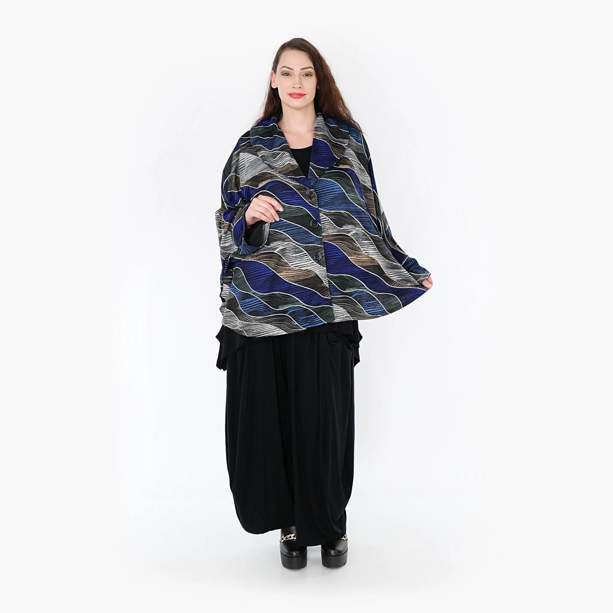  AKH Fashion Jacke in gerundeter Form, aus Materialmix, 1334.00140, Blau-Grau, Farbmix