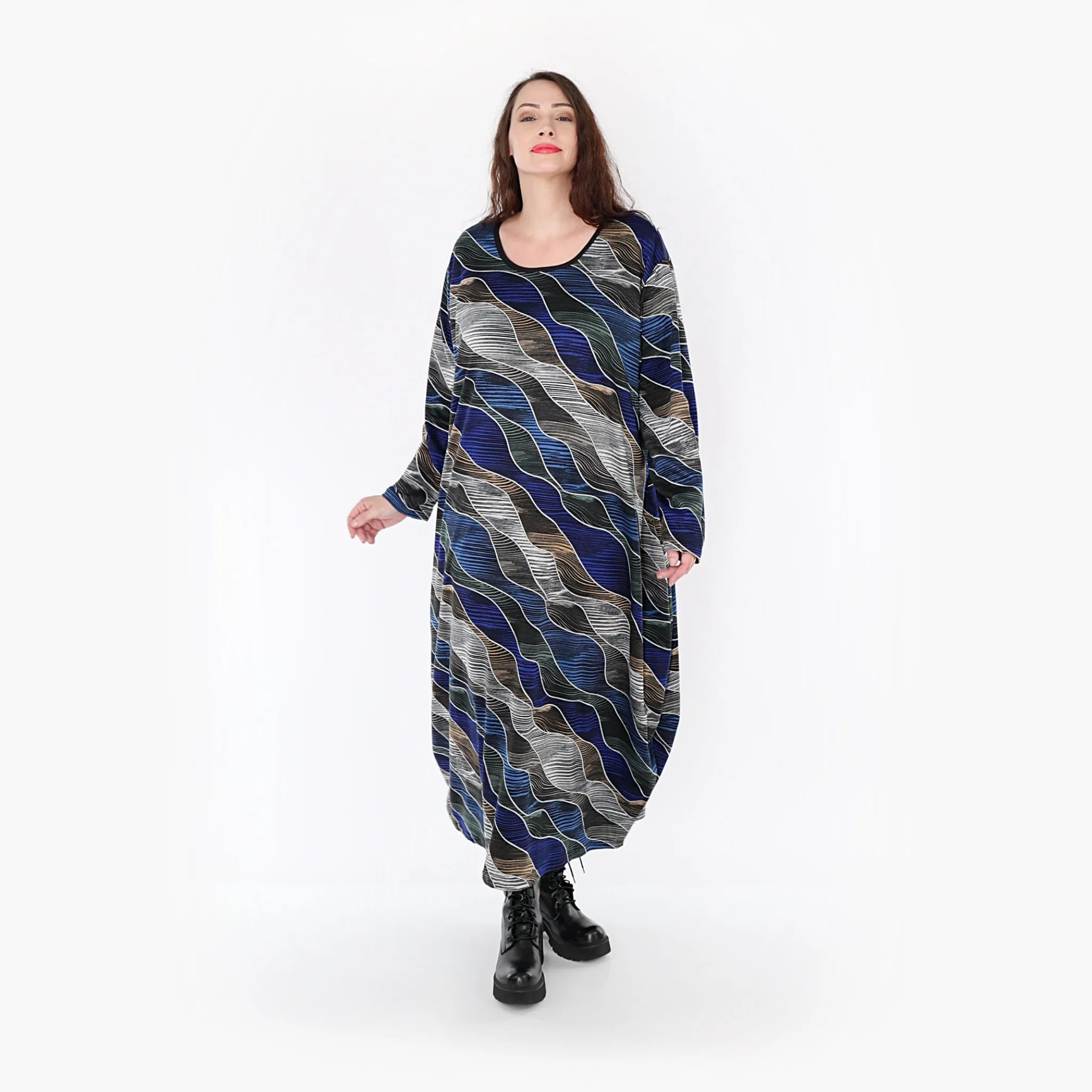  Ballonkleid von AKH Fashion aus Materialmix, 1334.01926, Blau-Grau, Farbmix, Schick