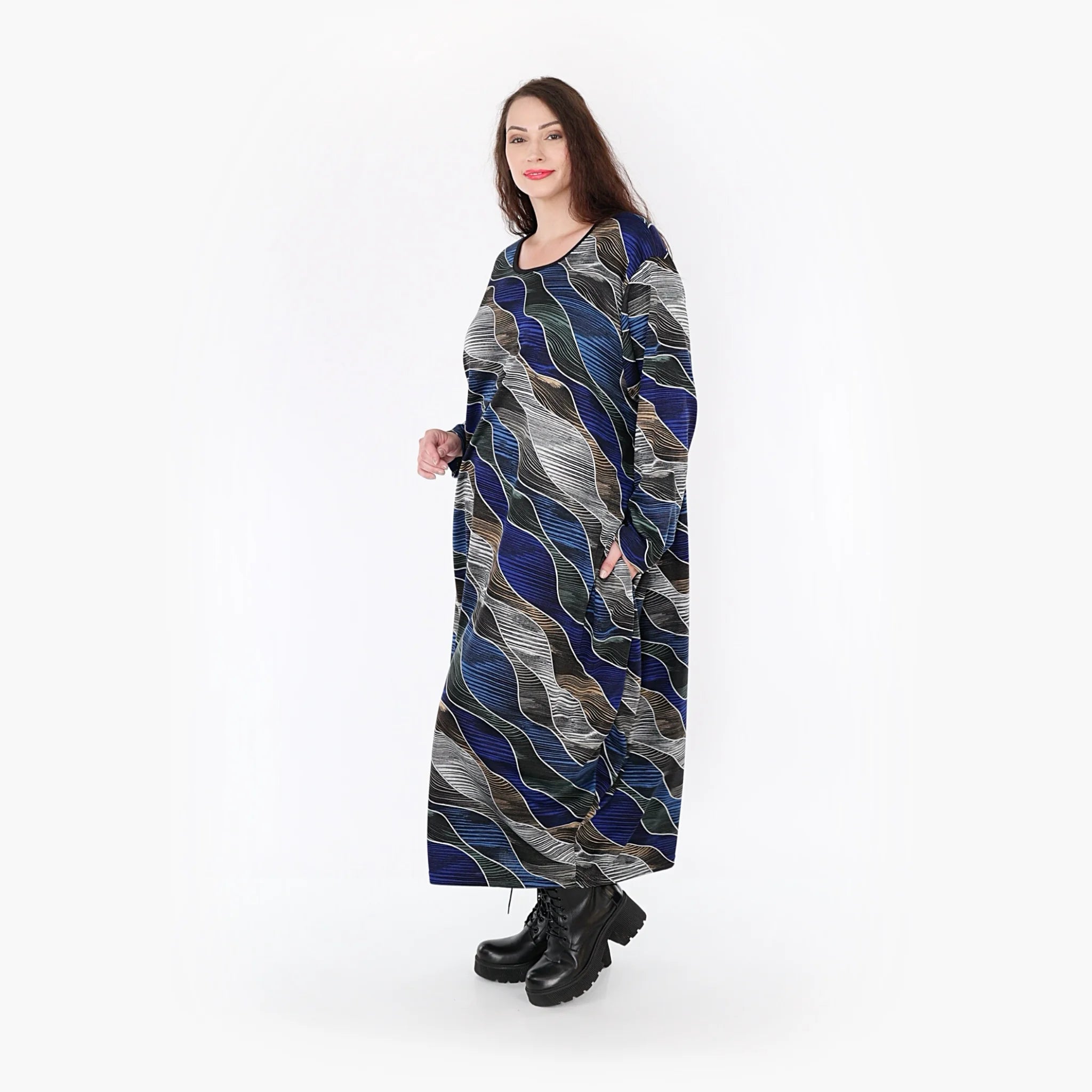  Ballonkleid von AKH Fashion aus Materialmix, 1334.01926, Blau-Grau, Farbmix, Schick