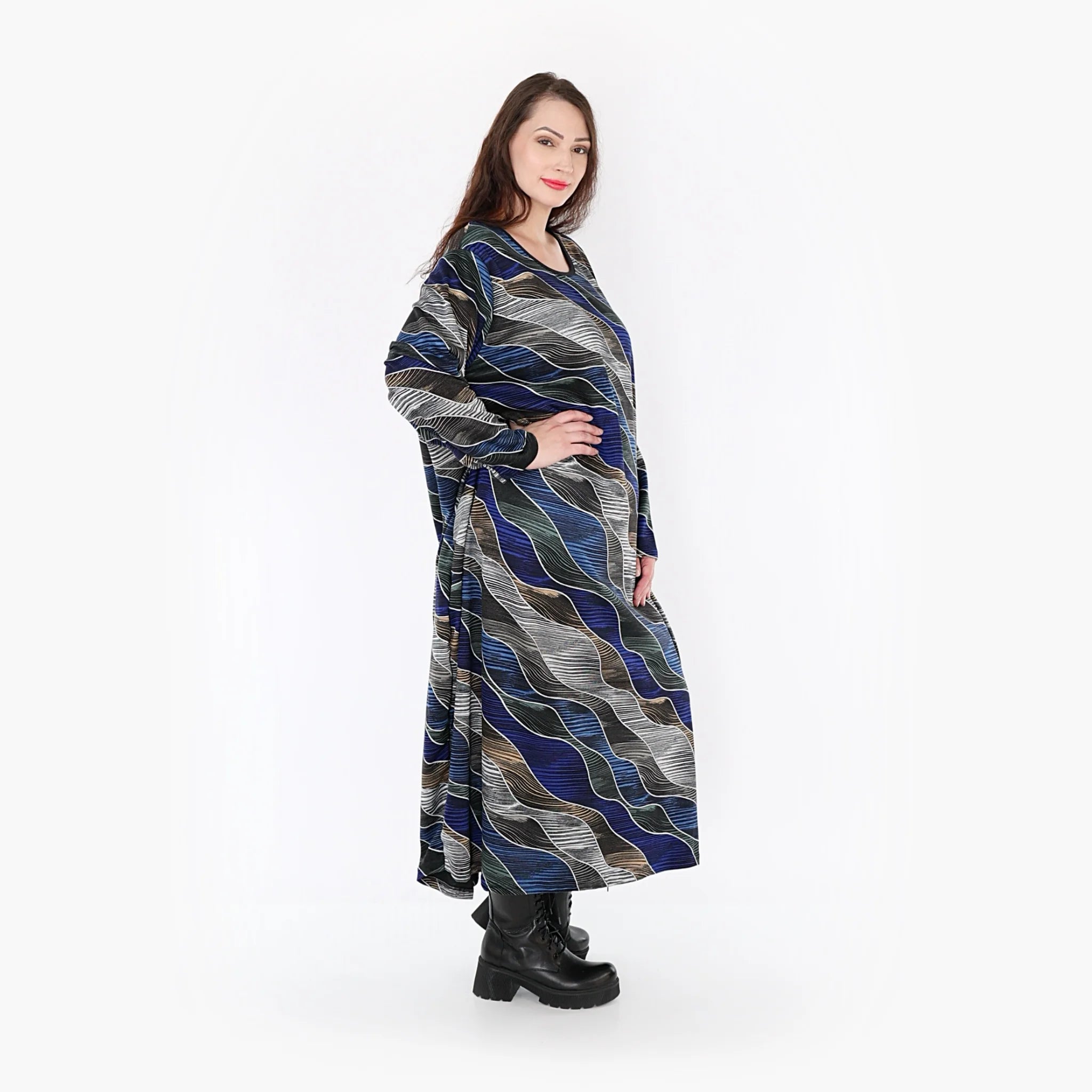  Ballonkleid von AKH Fashion aus Materialmix, 1334.01926, Blau-Grau, Farbmix, Schick