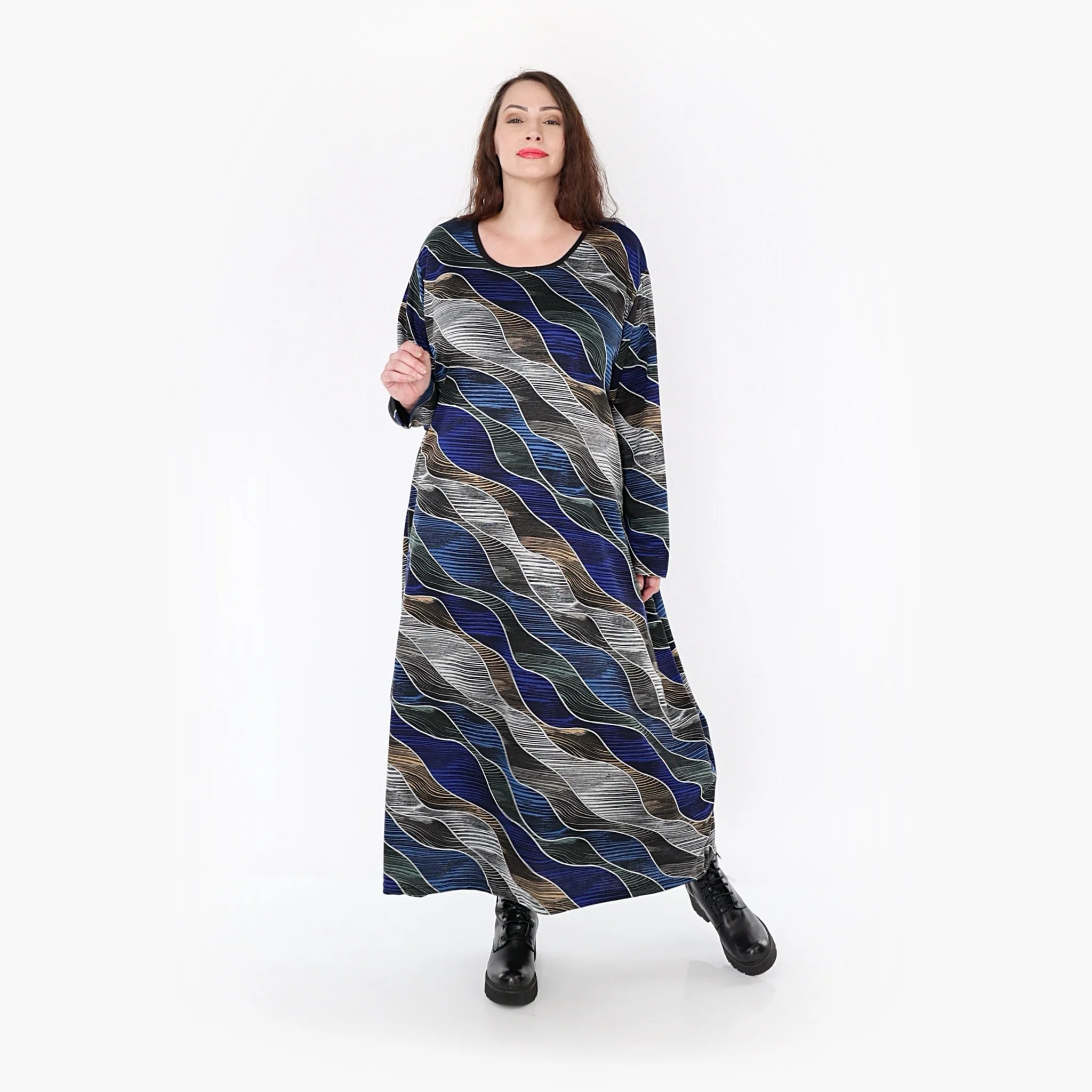  Ballonkleid von AKH Fashion aus Materialmix, 1334.01926, Blau-Grau, Farbmix, Schick