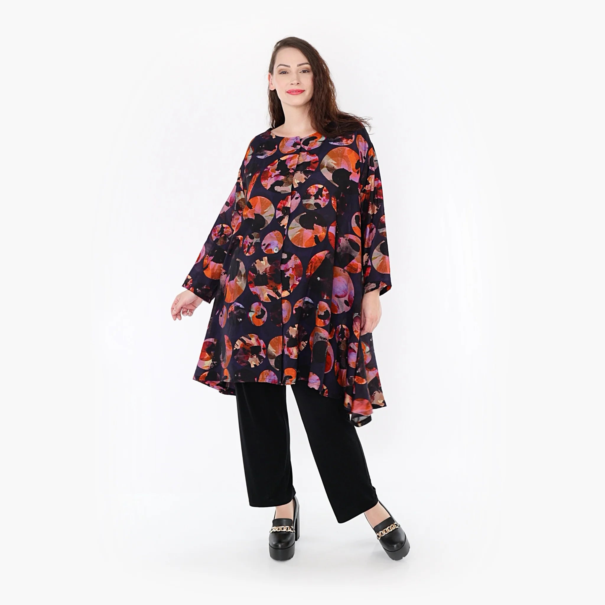  A-Form Jacke von AKH Fashion aus Viskose, 1335.02667, Lila-Mehrfarbig, Punkte, Schick