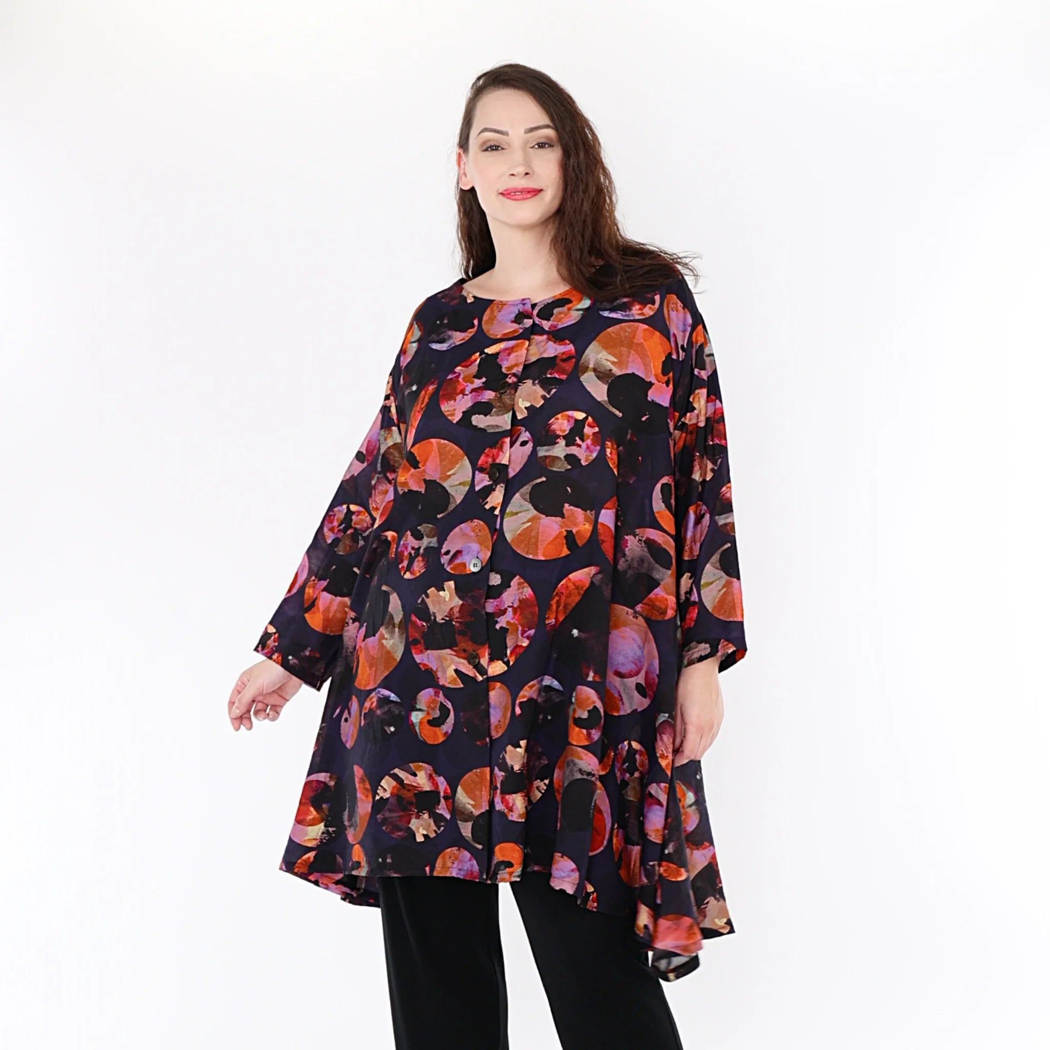  A-Form Jacke von AKH Fashion aus Viskose, 1335.02667, Lila-Mehrfarbig, Punkte, Schick