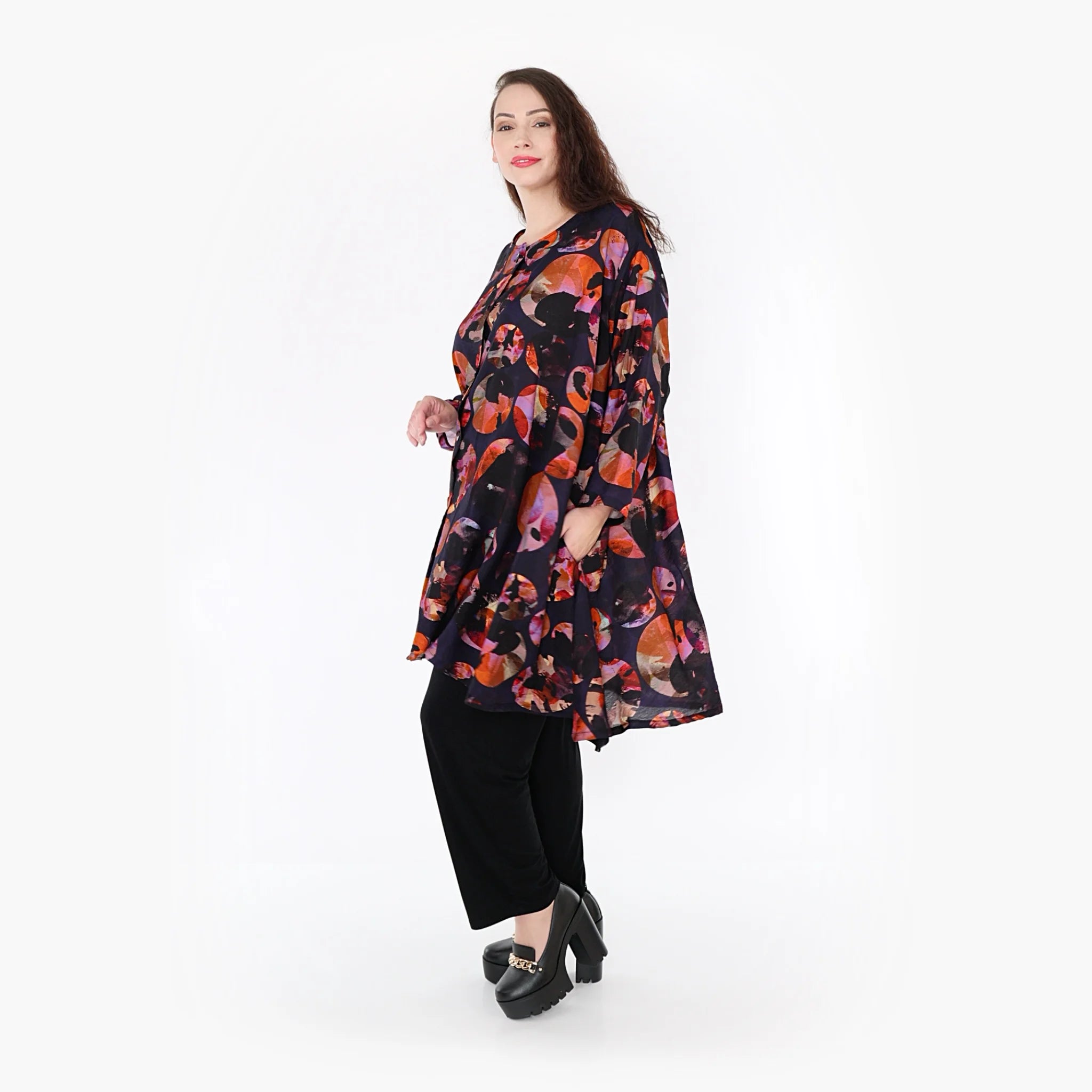  A-Form Jacke von AKH Fashion aus Viskose, 1335.02667, Lila-Mehrfarbig, Punkte, Schick
