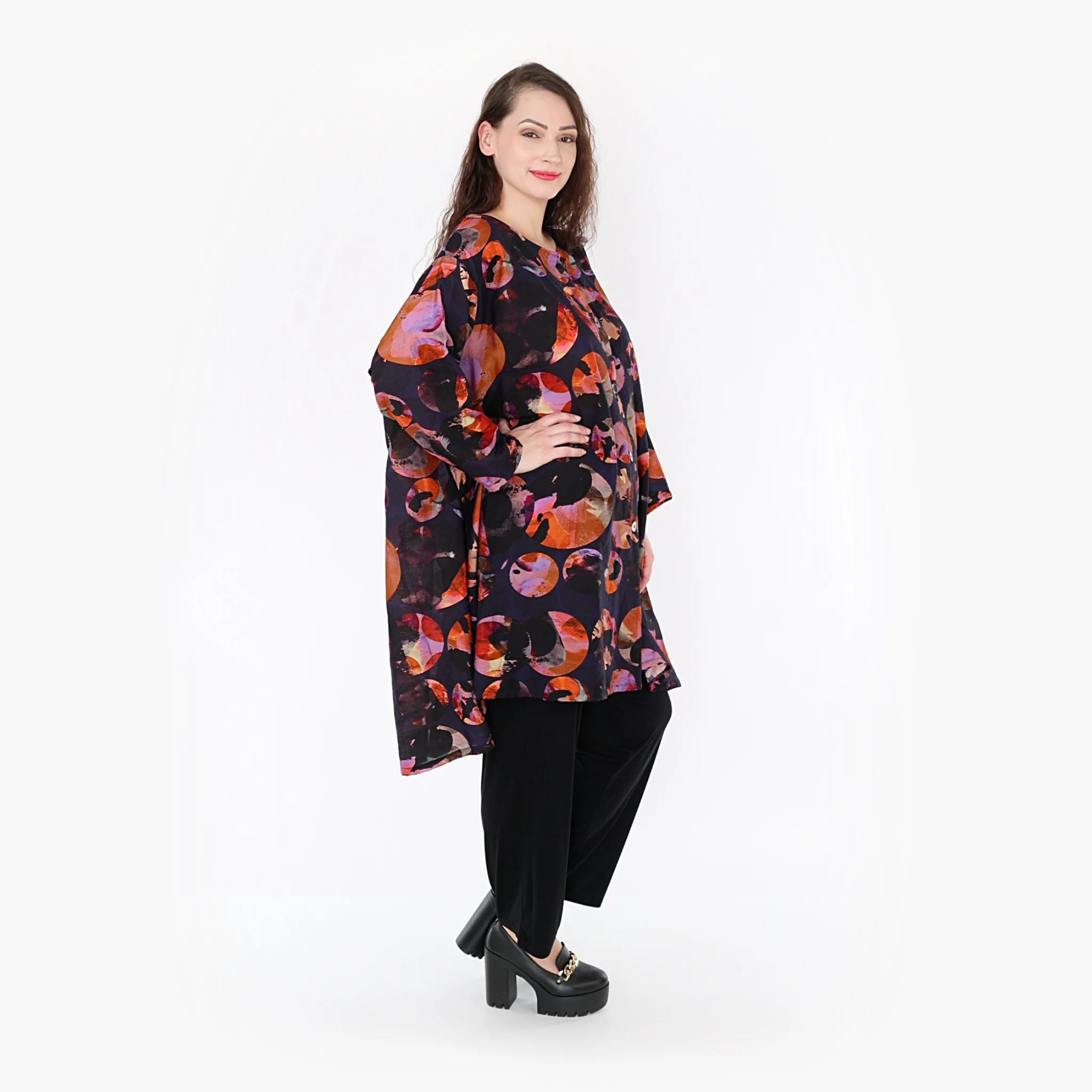  A-Form Jacke von AKH Fashion aus Viskose, 1335.02667, Lila-Mehrfarbig, Punkte, Schick