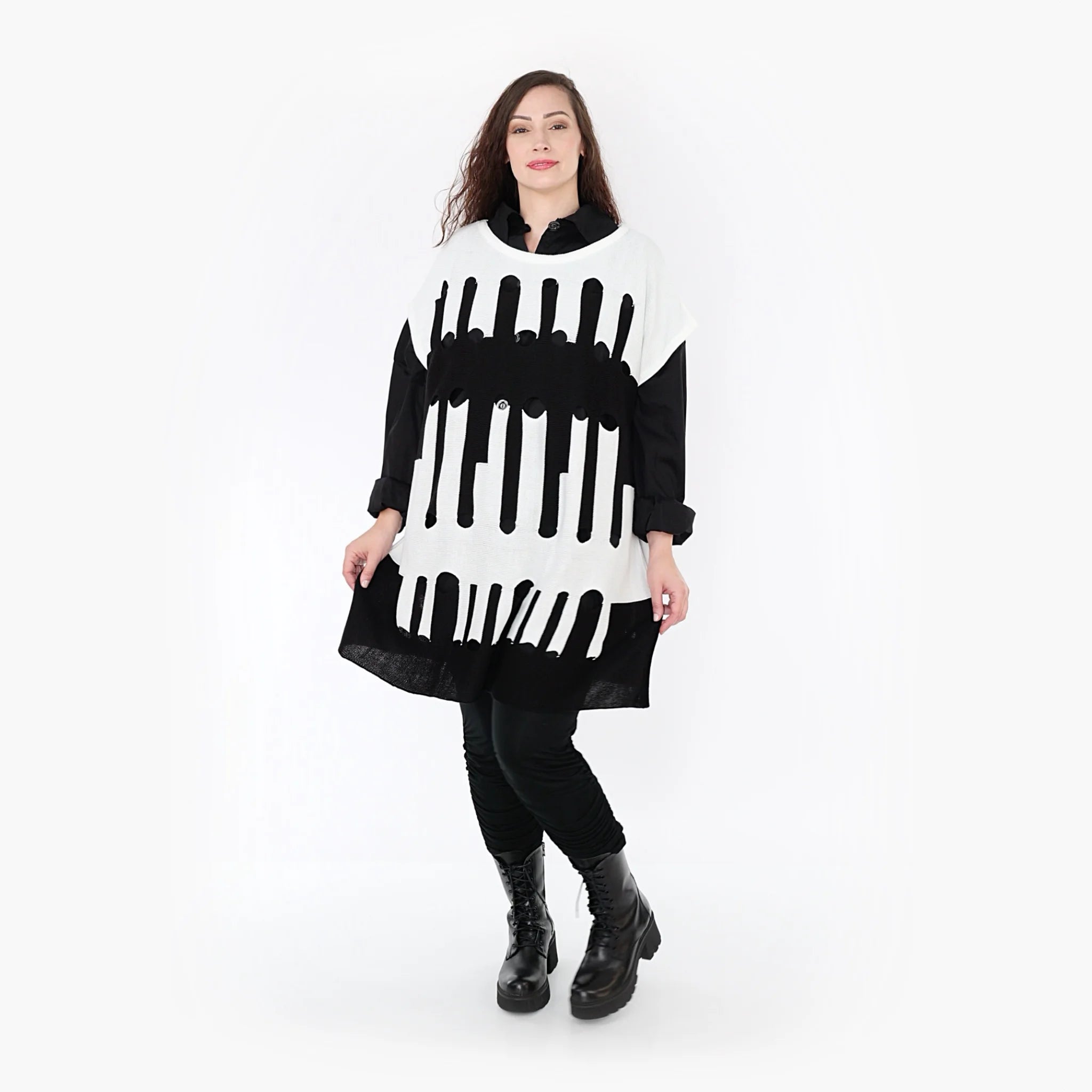  AKH Fashion Überwurf in kastiger Form, aus Baumwolle, 1337.02415, Weiß-Schwarz, Schick