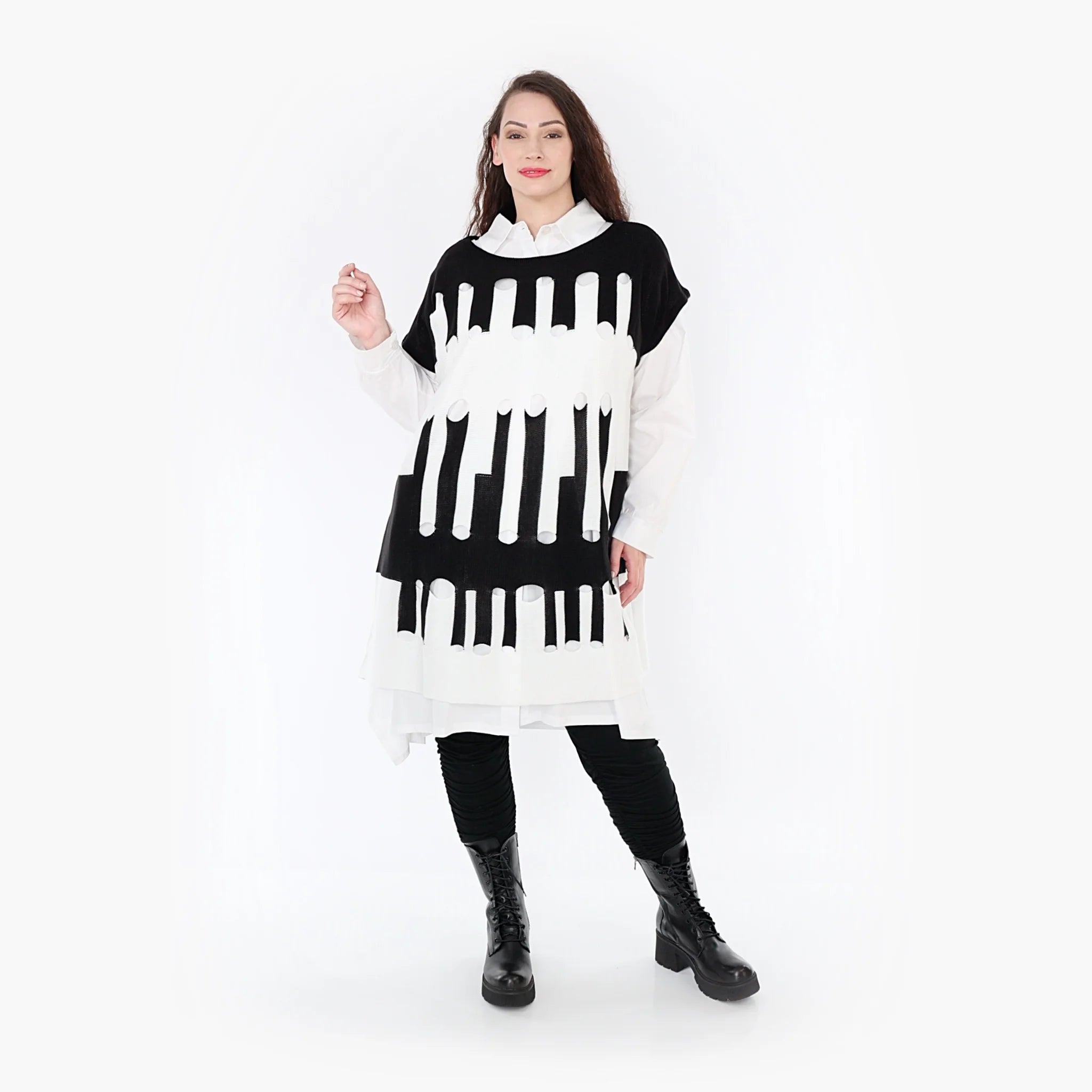  AKH Fashion Überwurf in kastiger Form, aus Baumwolle, 1337.02415, Schwarz-Weiß, Schick