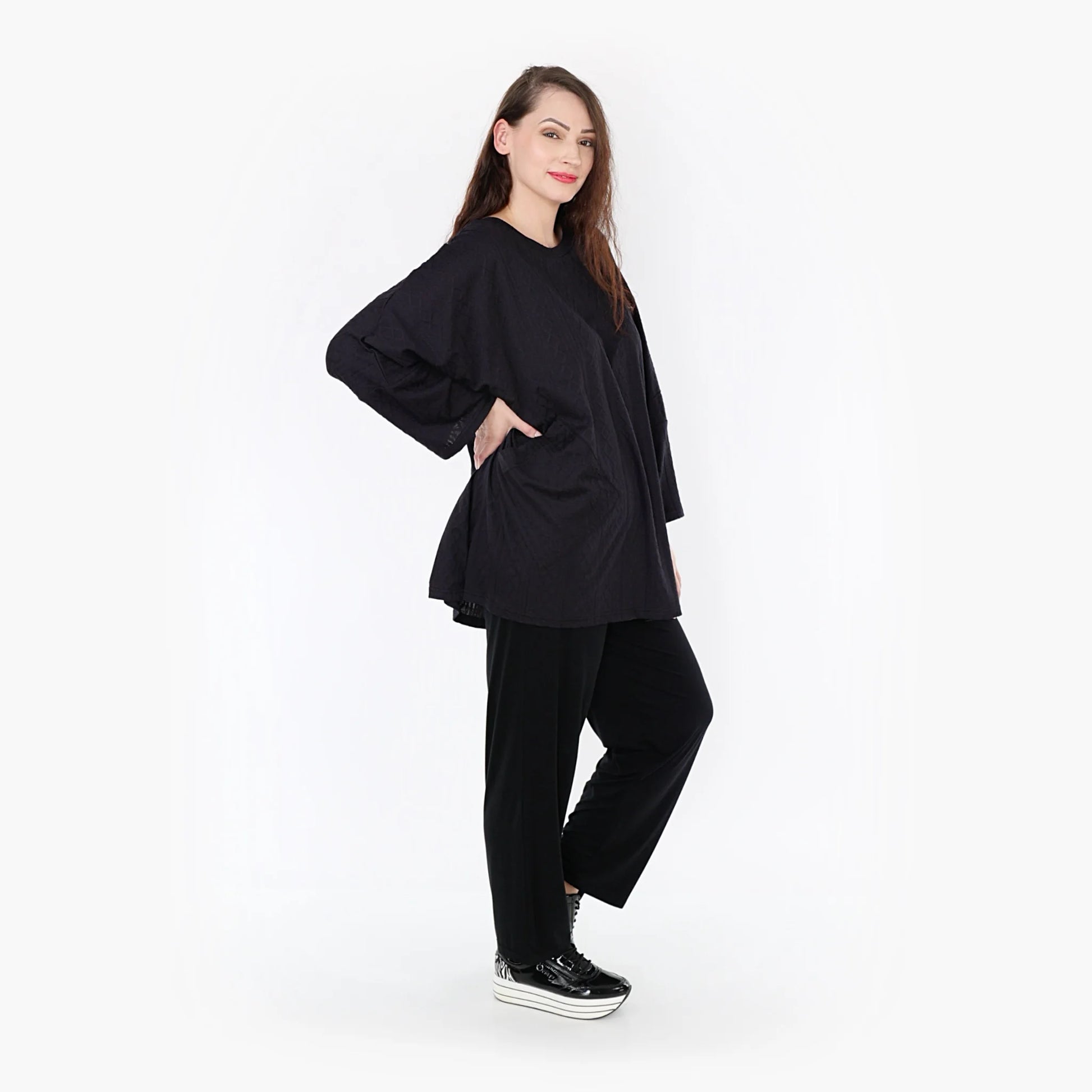  A-Form Bigshirt von AKH Fashion aus Viskose, 1340.06973, Schwarz, Unifarben, Schick, Modern