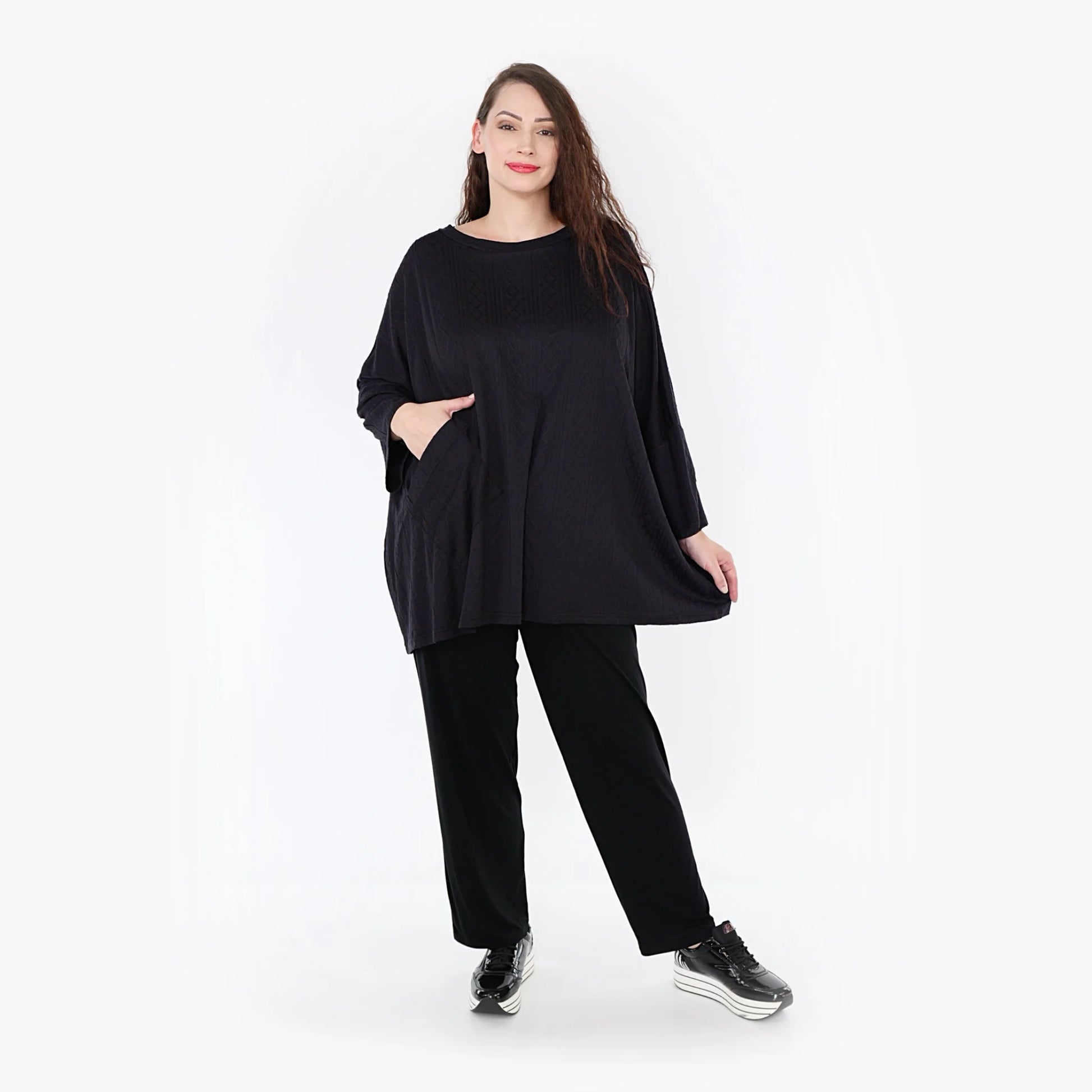  A-Form Bigshirt von AKH Fashion aus Viskose, 1340.06973, Schwarz, Unifarben, Schick, Modern