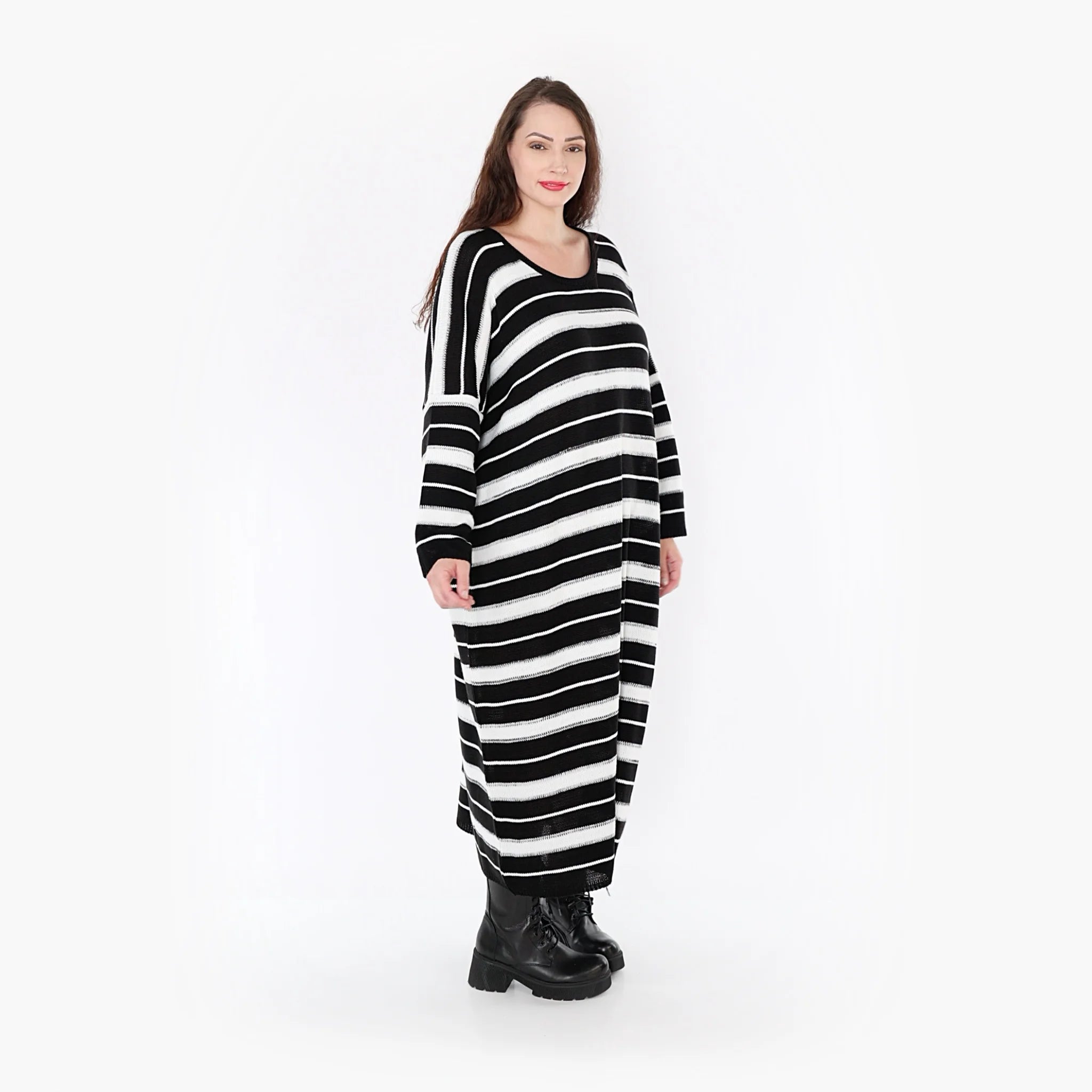  AKH Fashion Kleid in gerader Form, aus Baumwolle, 1343.02337, Schwarz-Weiß, Schick