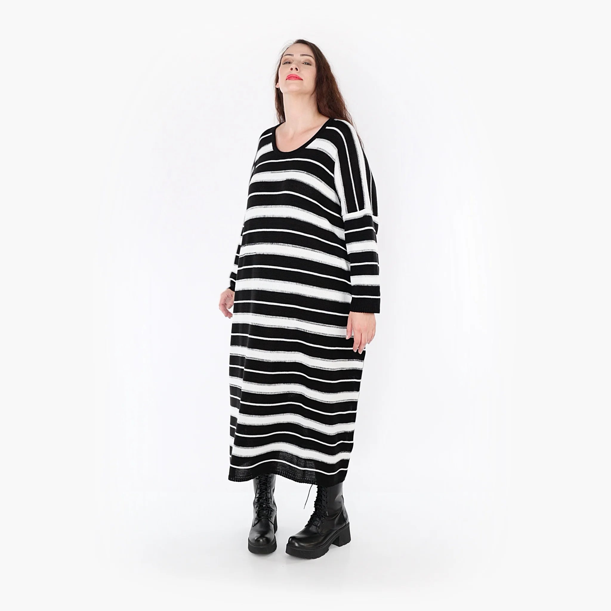  AKH Fashion Kleid in gerader Form, aus Baumwolle, 1343.02337, Schwarz-Weiß, Schick