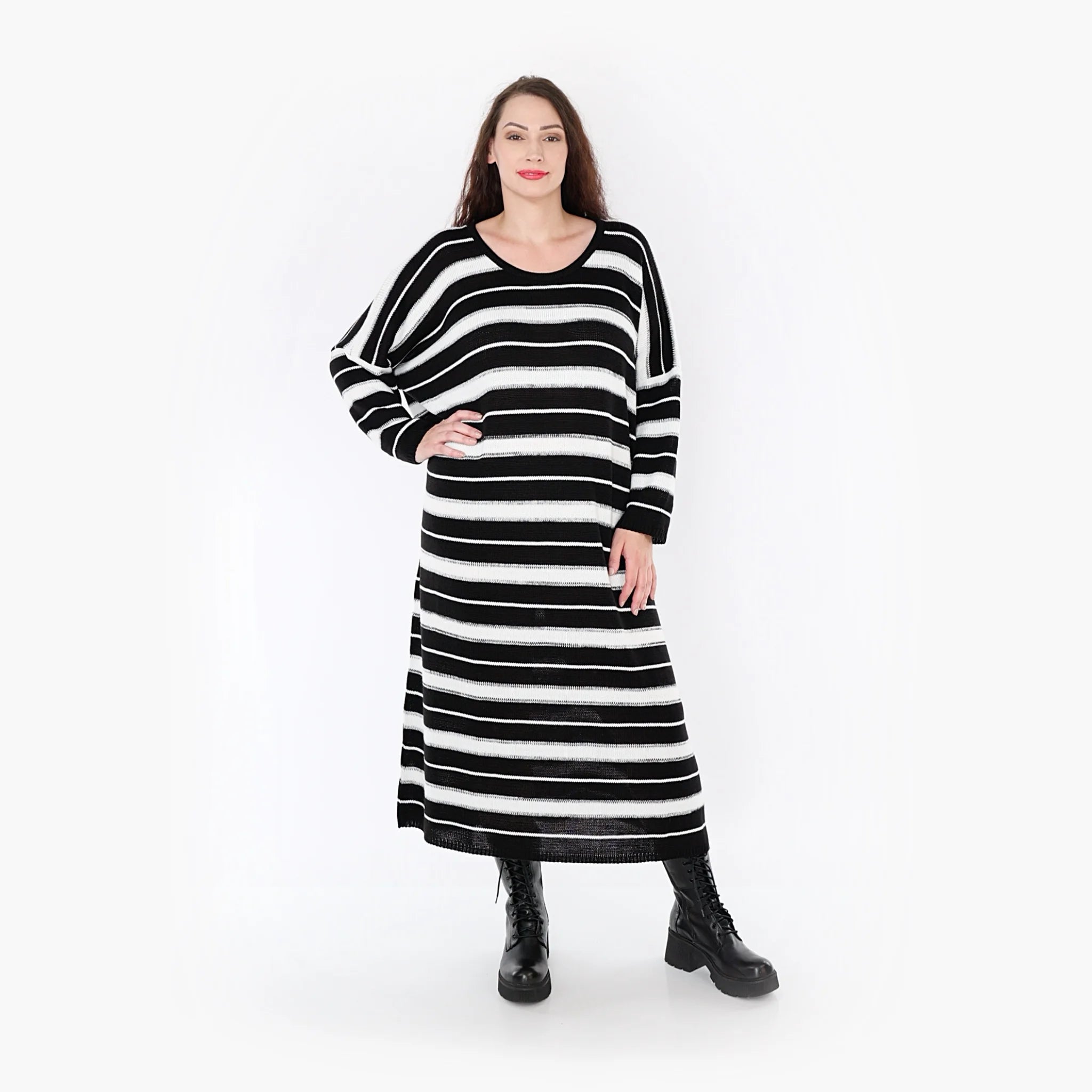  AKH Fashion Kleid in gerader Form, aus Baumwolle, 1343.02337, Schwarz-Weiß, Schick