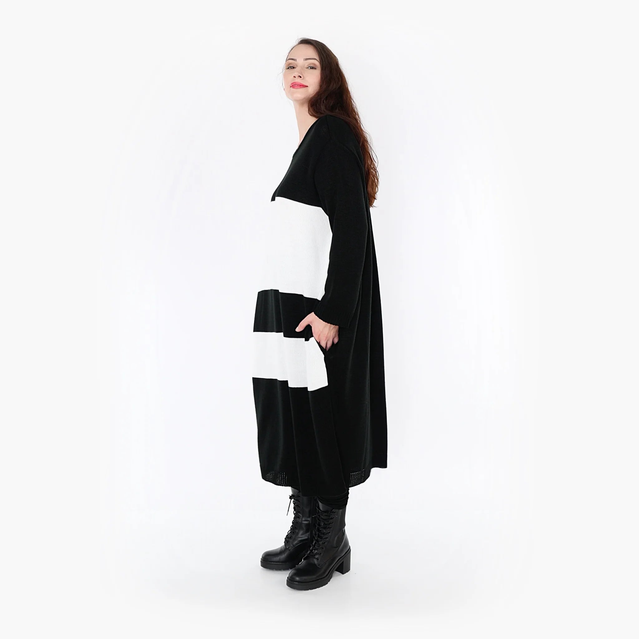  Ballonkleid von AKH Fashion aus Baumwolle, 1343.02402, Schwarz-Weiß, Streifen, Schick