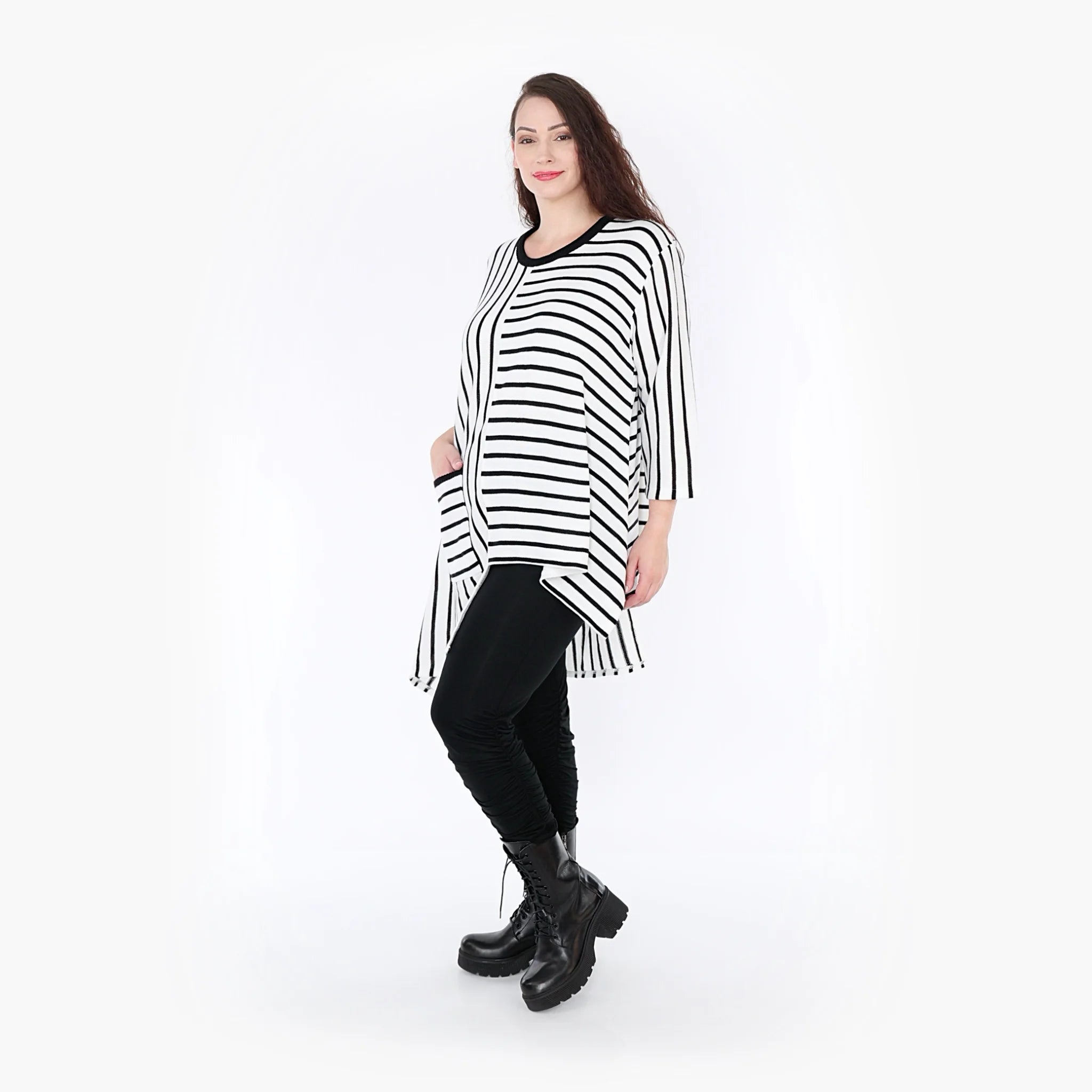  AKH Fashion Shirt in asymmetrischer Form, aus Baumwolle, 1343.02404, Schwarz-Weiß
