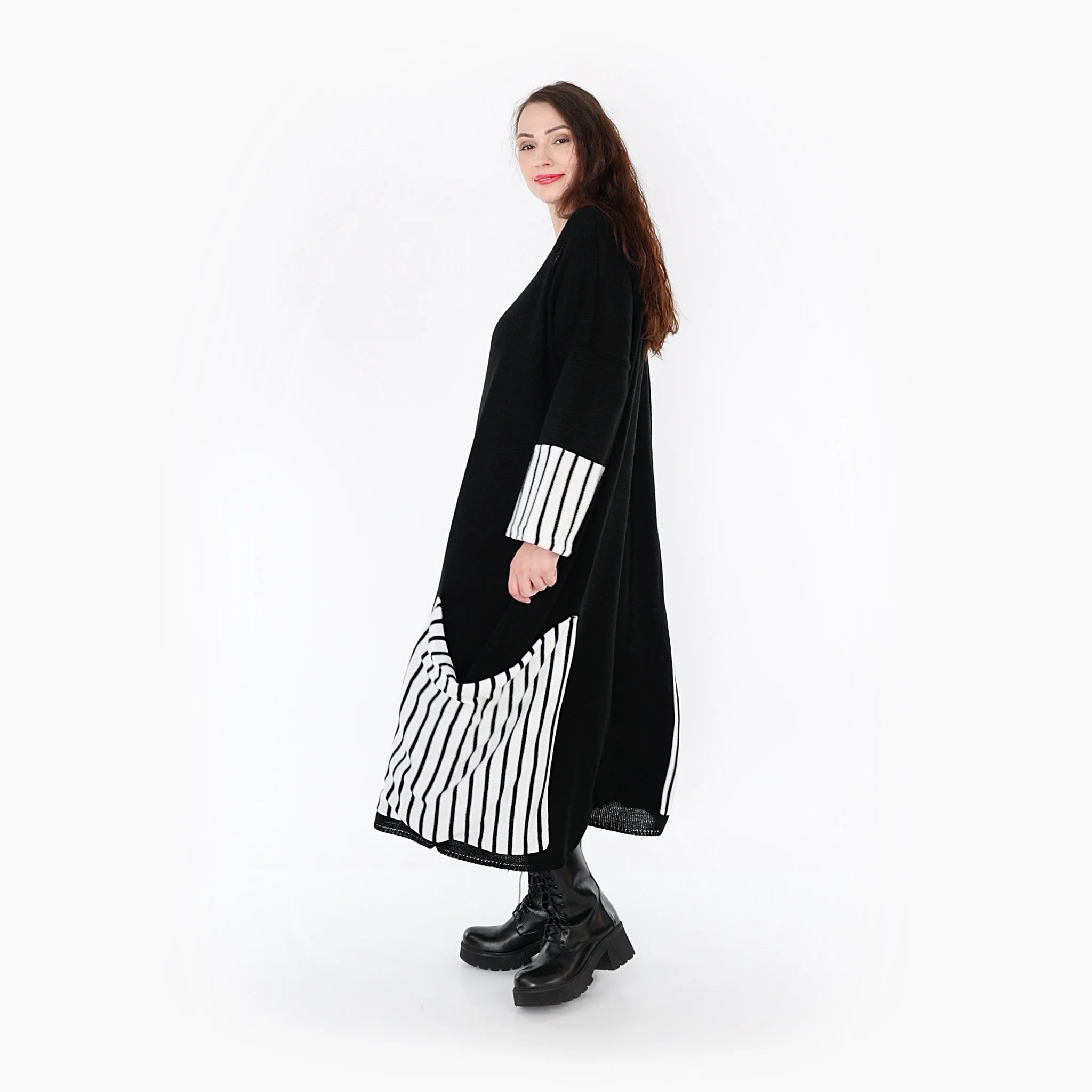  AKH Fashion Kleid in gerader Form, aus Baumwolle, 1343.02405, Schwarz-Weiß, Streifen