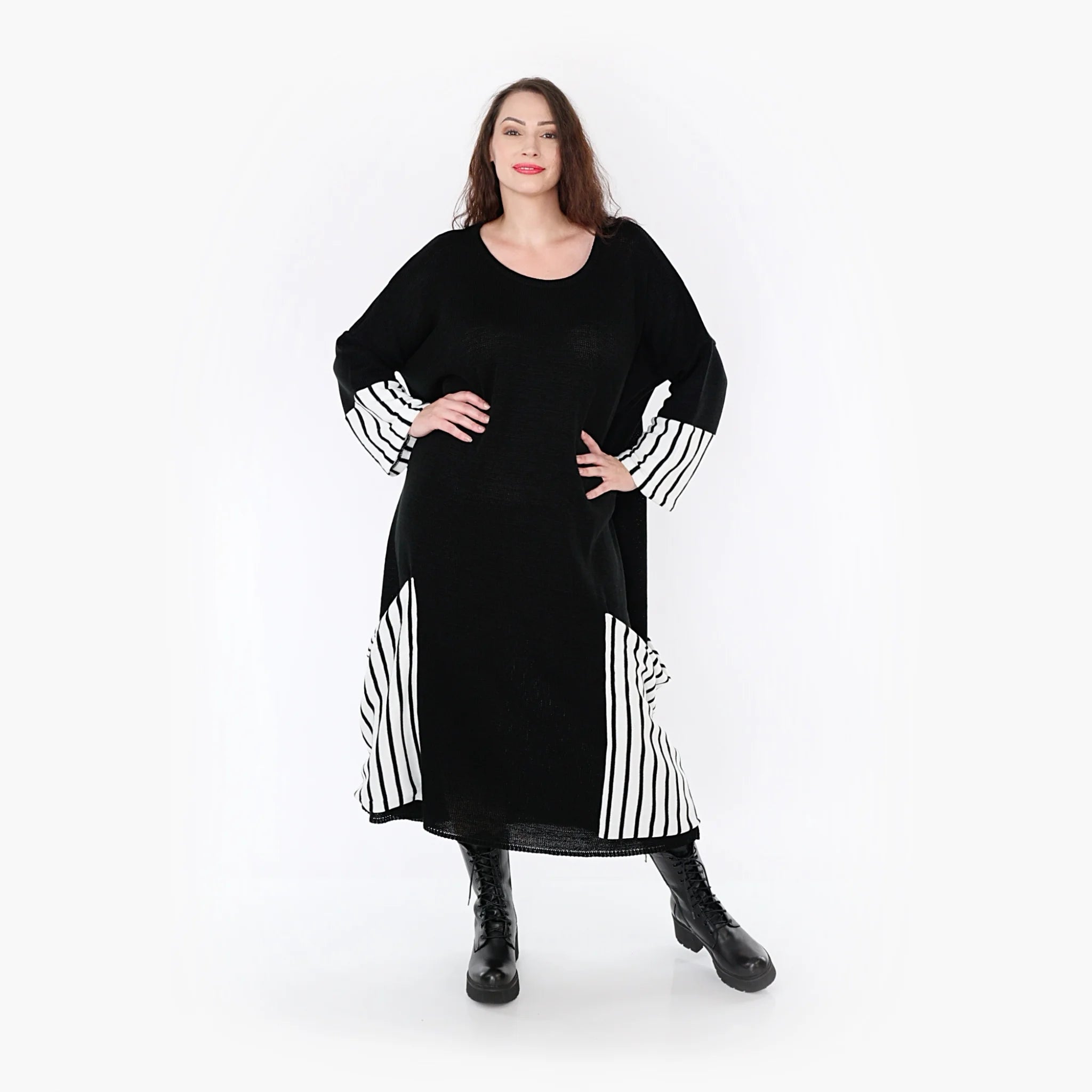  AKH Fashion Kleid in gerader Form, aus Baumwolle, 1343.02405, Schwarz-Weiß, Streifen