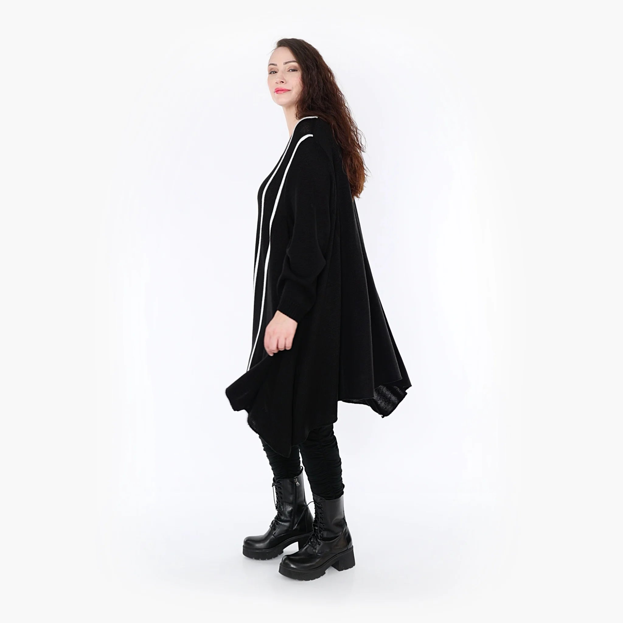  A-Form Bigshirt von AKH Fashion aus Baumwolle, 1343.0593D, Schwarz-Weiß, Schick, Modern