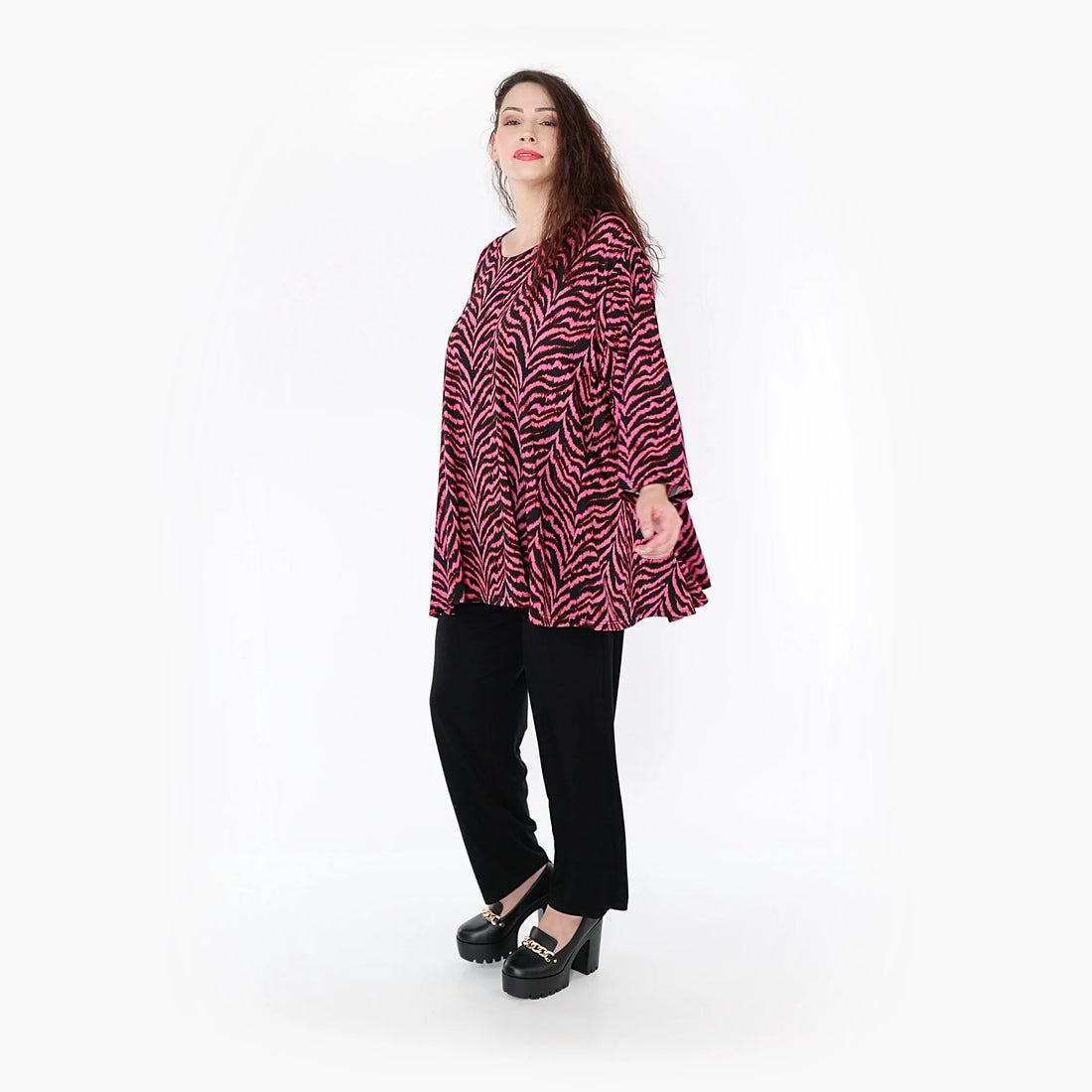  A-Form Bigshirt von AKH Fashion aus Viskose, 1344.00593, Fuchsia-Schwarz, Unifarben, Schick