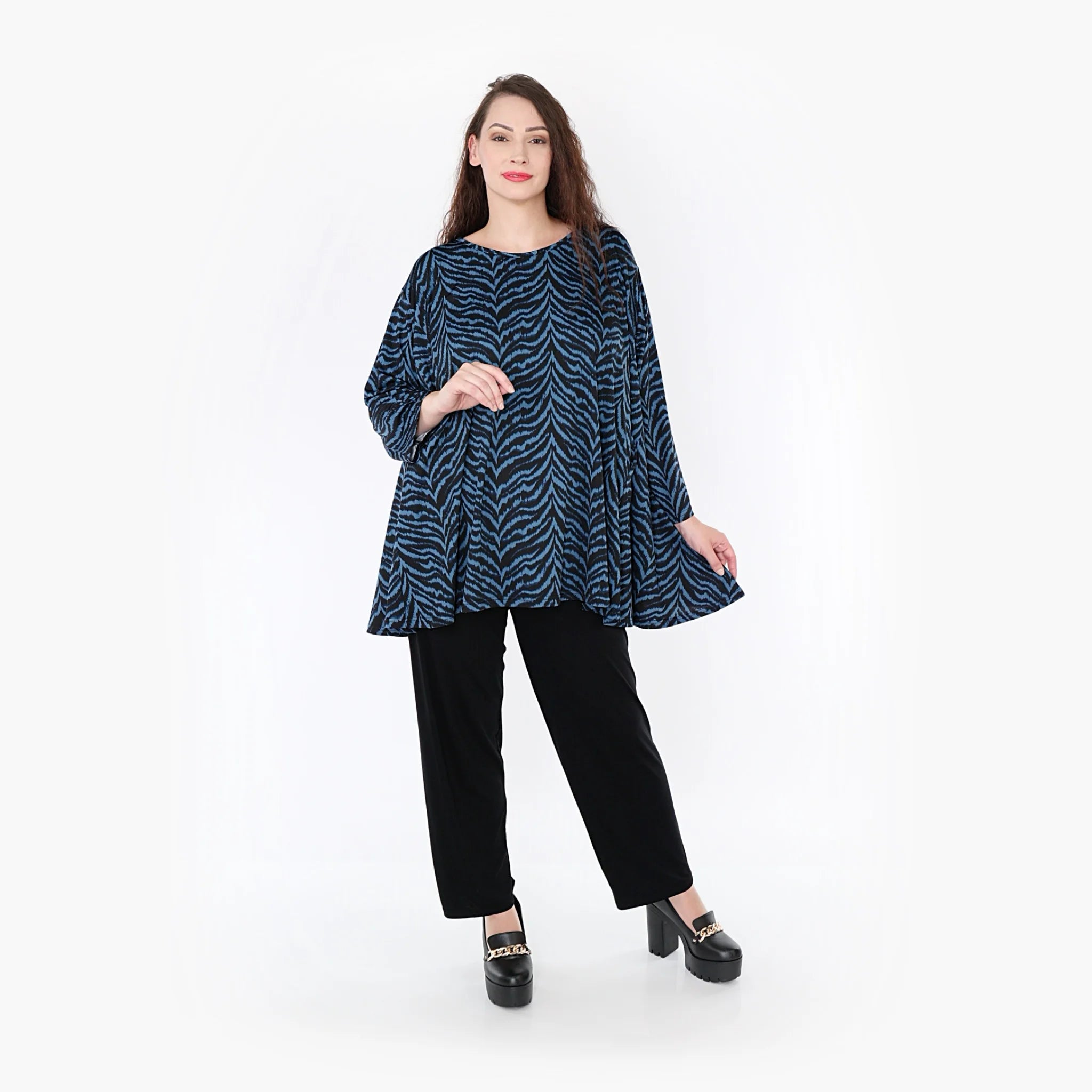  A-Form Bigshirt von AKH Fashion aus Viskose, 1344.00593, Petrol-Schwarz, Schick, Modern