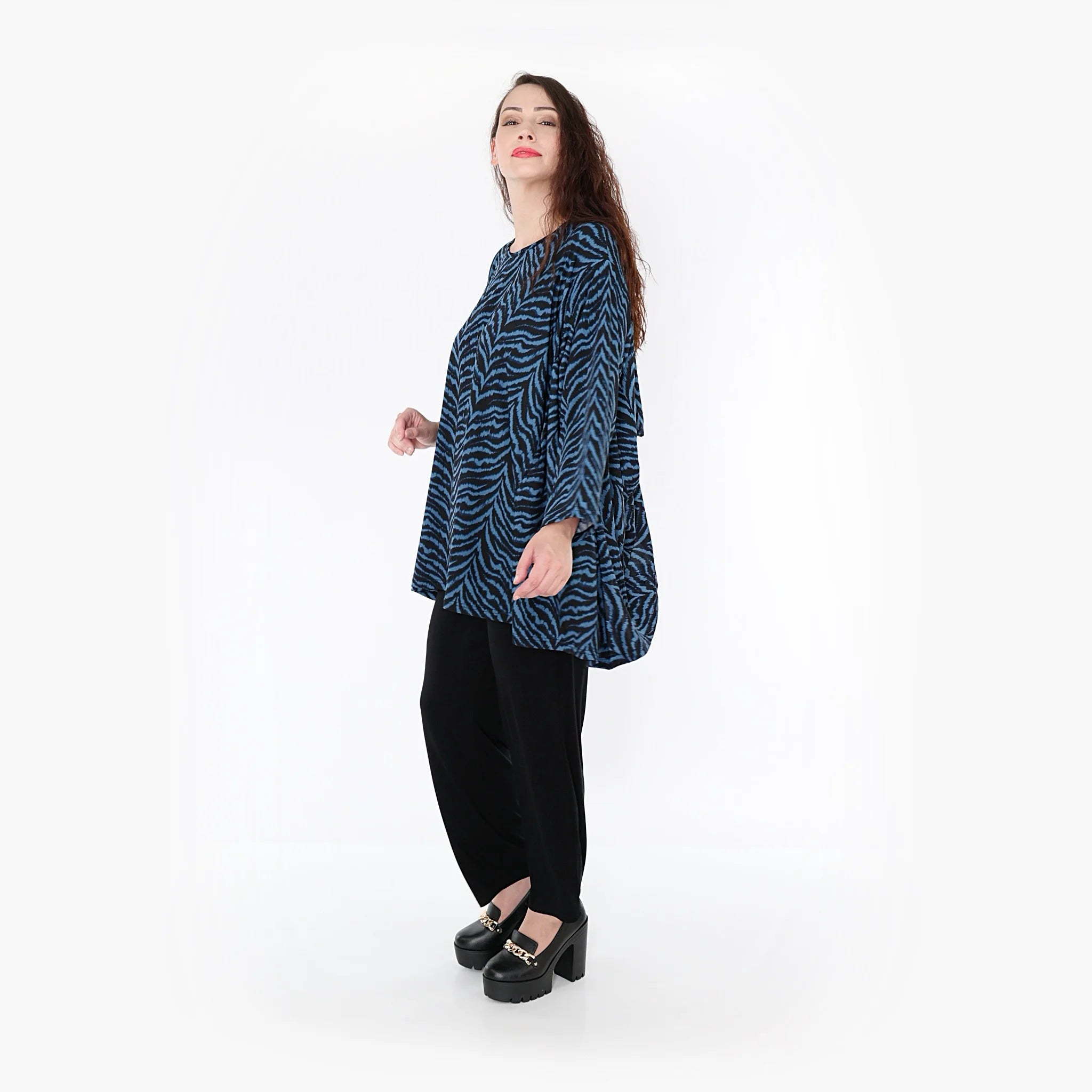  A-Form Bigshirt von AKH Fashion aus Viskose, 1344.00593, Petrol-Schwarz, Schick, Modern