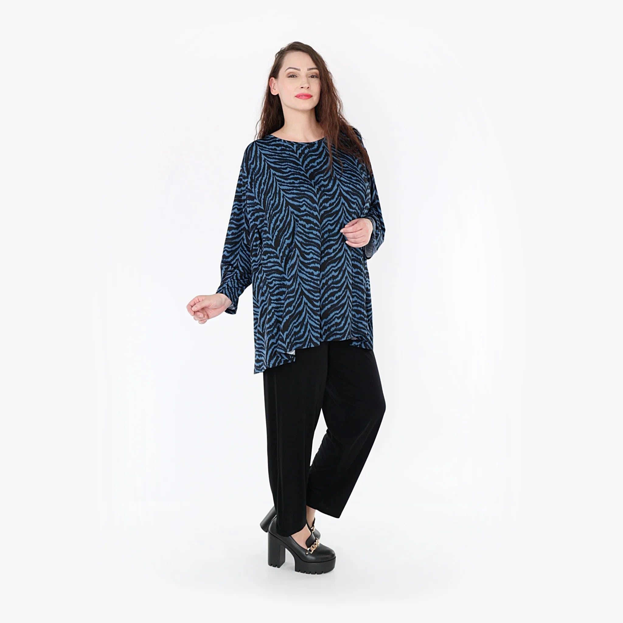  A-Form Bigshirt von AKH Fashion aus Viskose, 1344.00593, Petrol-Schwarz, Schick, Modern