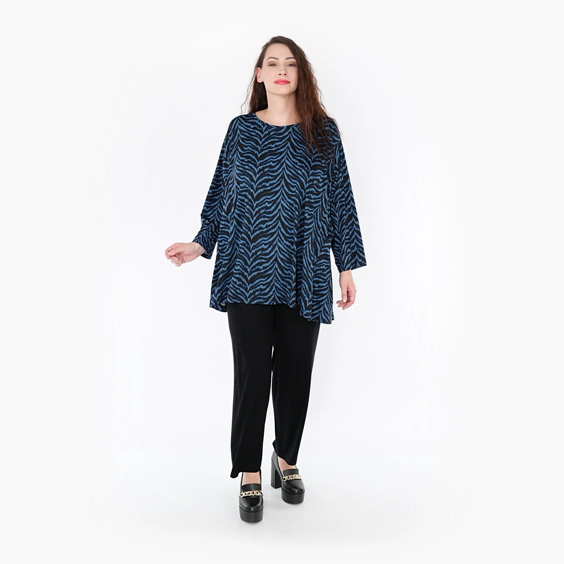  A-Form Bigshirt von AKH Fashion aus Viskose, 1344.00593, Petrol-Schwarz, Unifarben, Schick