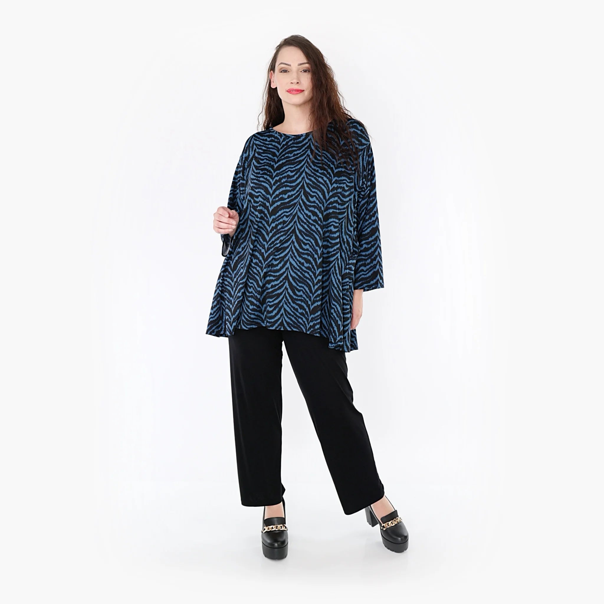  A-Form Bigshirt von AKH Fashion aus Viskose, 1344.00593, Petrol-Schwarz, Schick, Modern