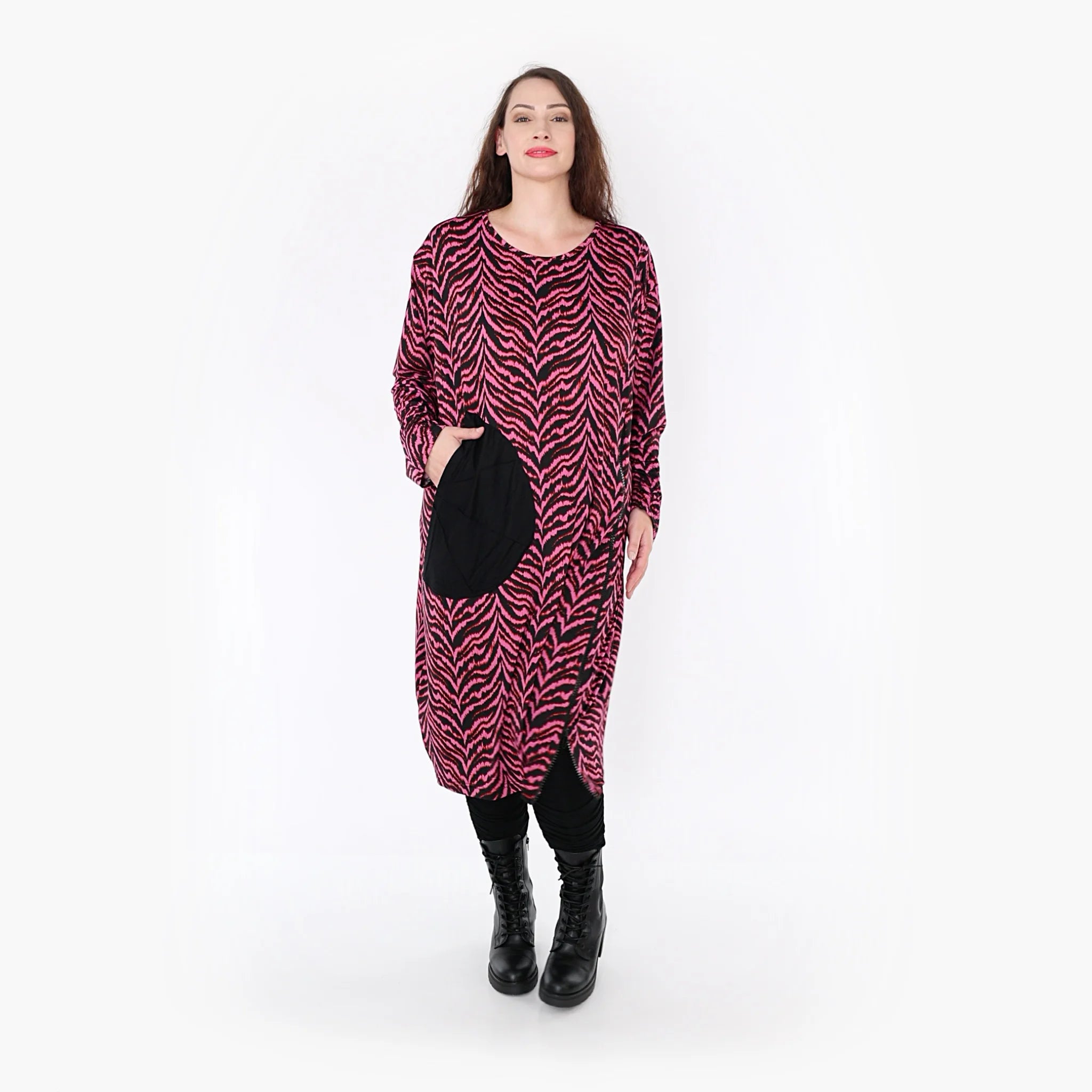  Ballonkleid von AKH Fashion aus Viskose, 1344.06942, Fuchsia-Schwarz, Schick, Modern