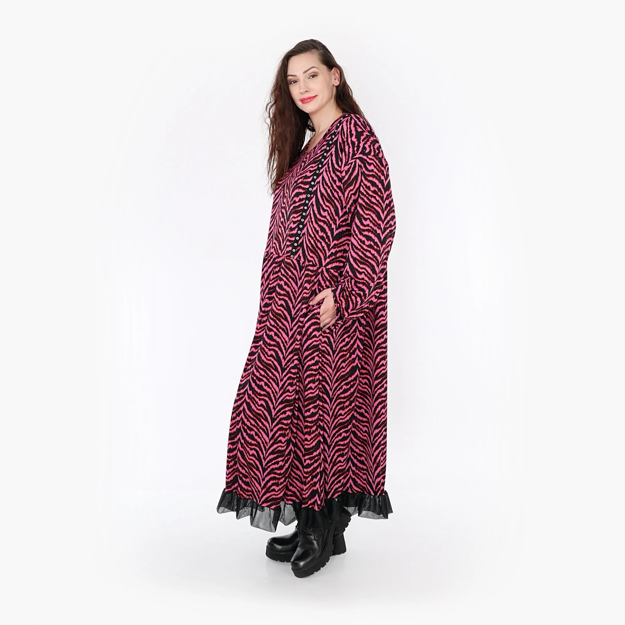 Ballonkleid von AKH Fashion aus Viskose, 1344.06984, Fuchsia-Schwarz, Schick, Modern