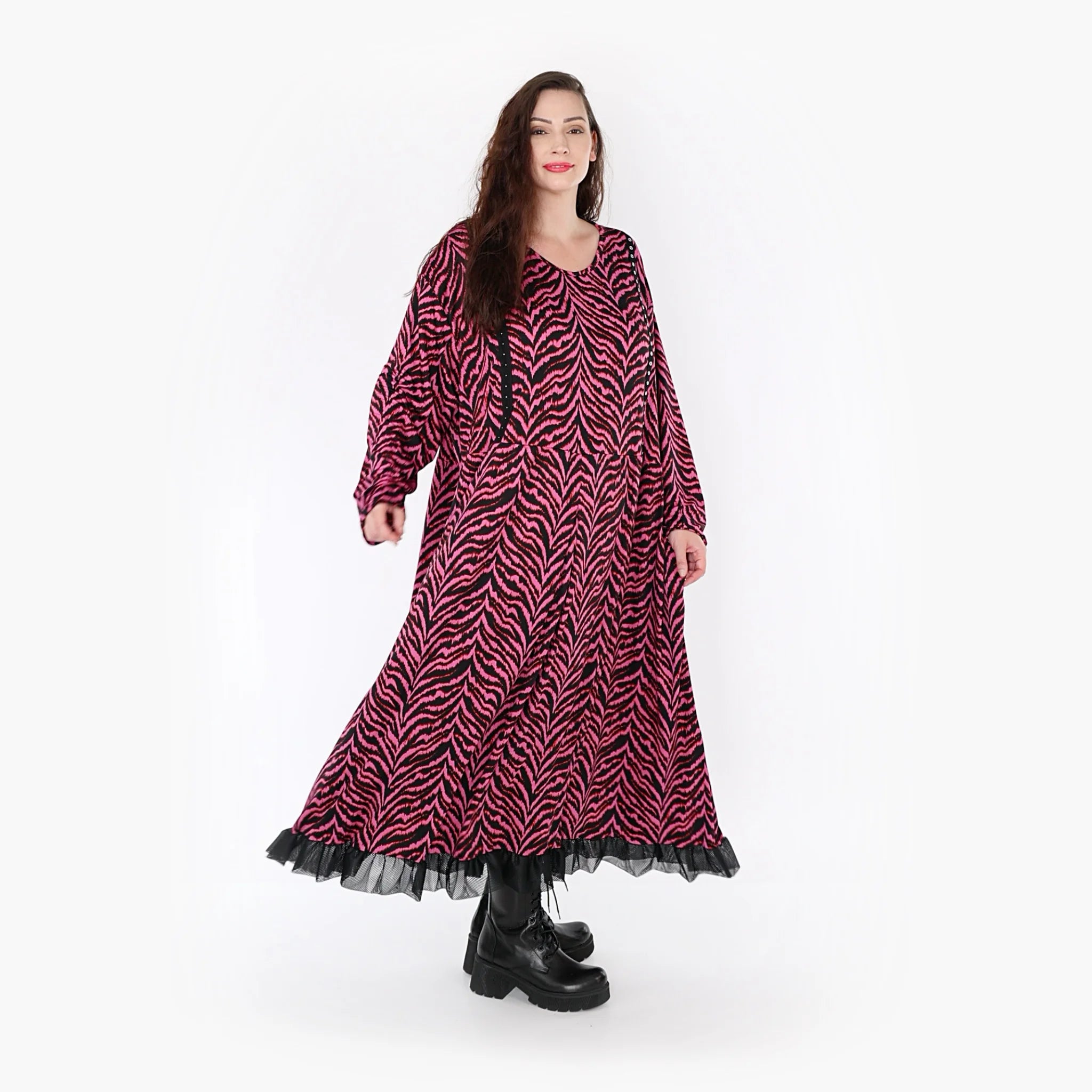  Ballonkleid von AKH Fashion aus Viskose, 1344.06984, Fuchsia-Schwarz, Schick, Modern