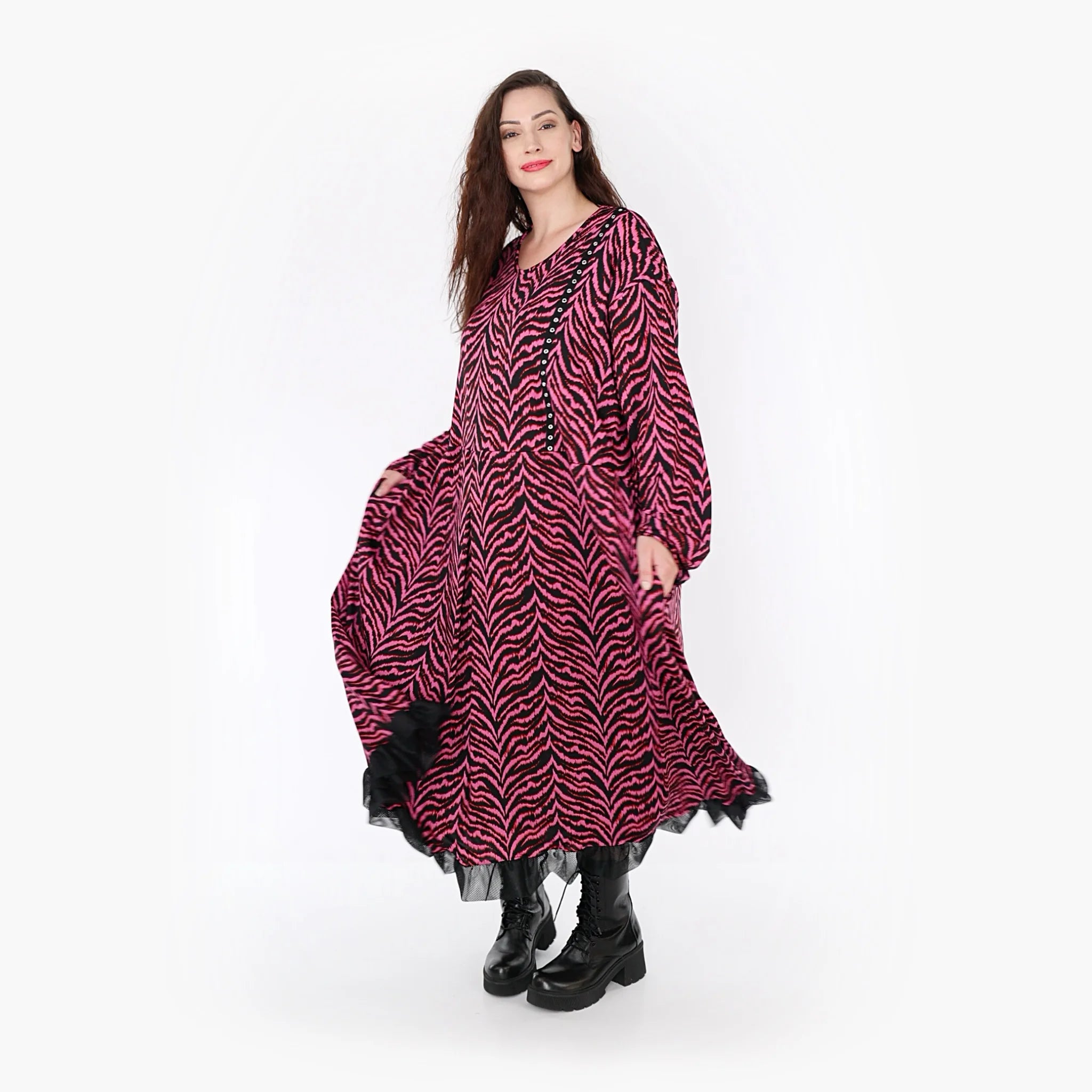  Ballonkleid von AKH Fashion aus Viskose, 1344.06984, Fuchsia-Schwarz, Schick, Modern