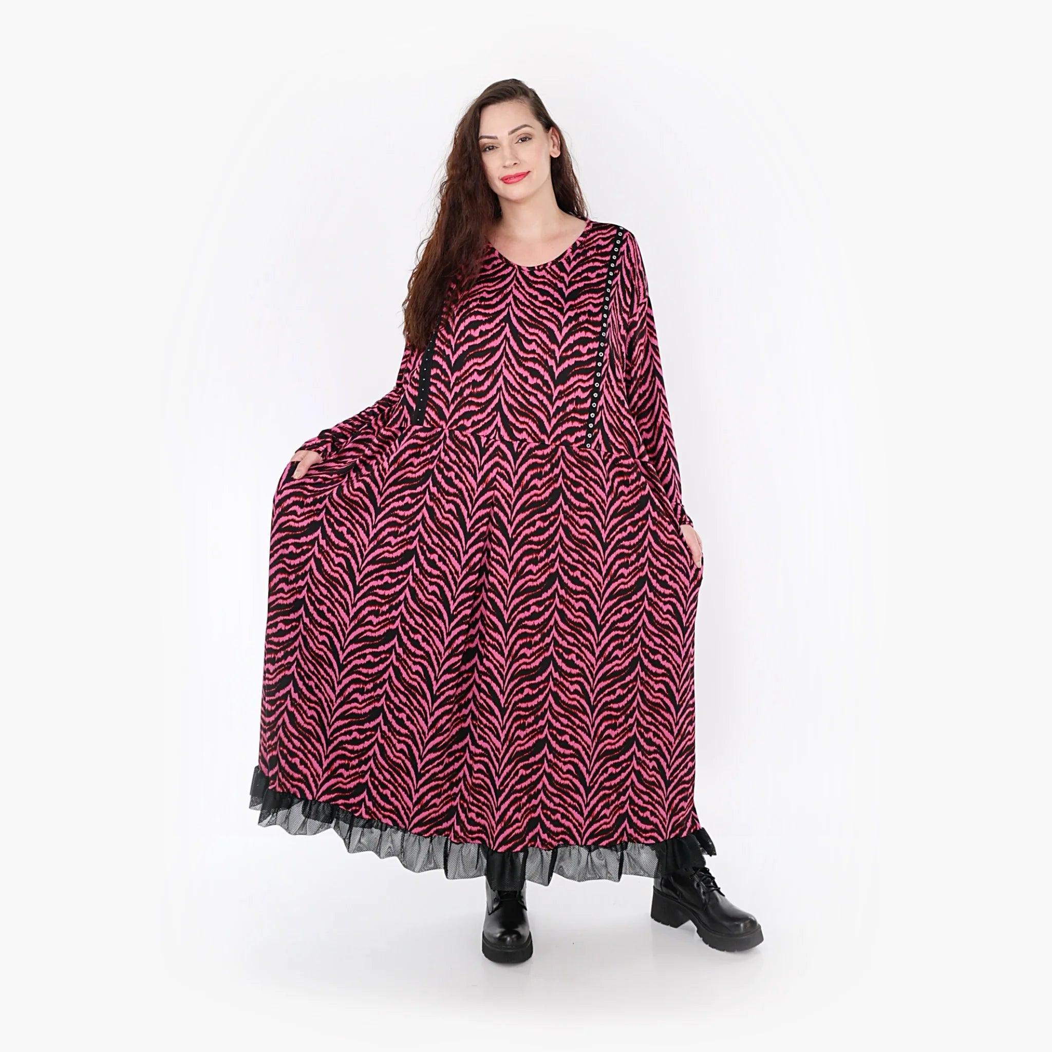  Ballonkleid von AKH Fashion aus Viskose, 1344.06984, Fuchsia-Schwarz, Schick, Modern