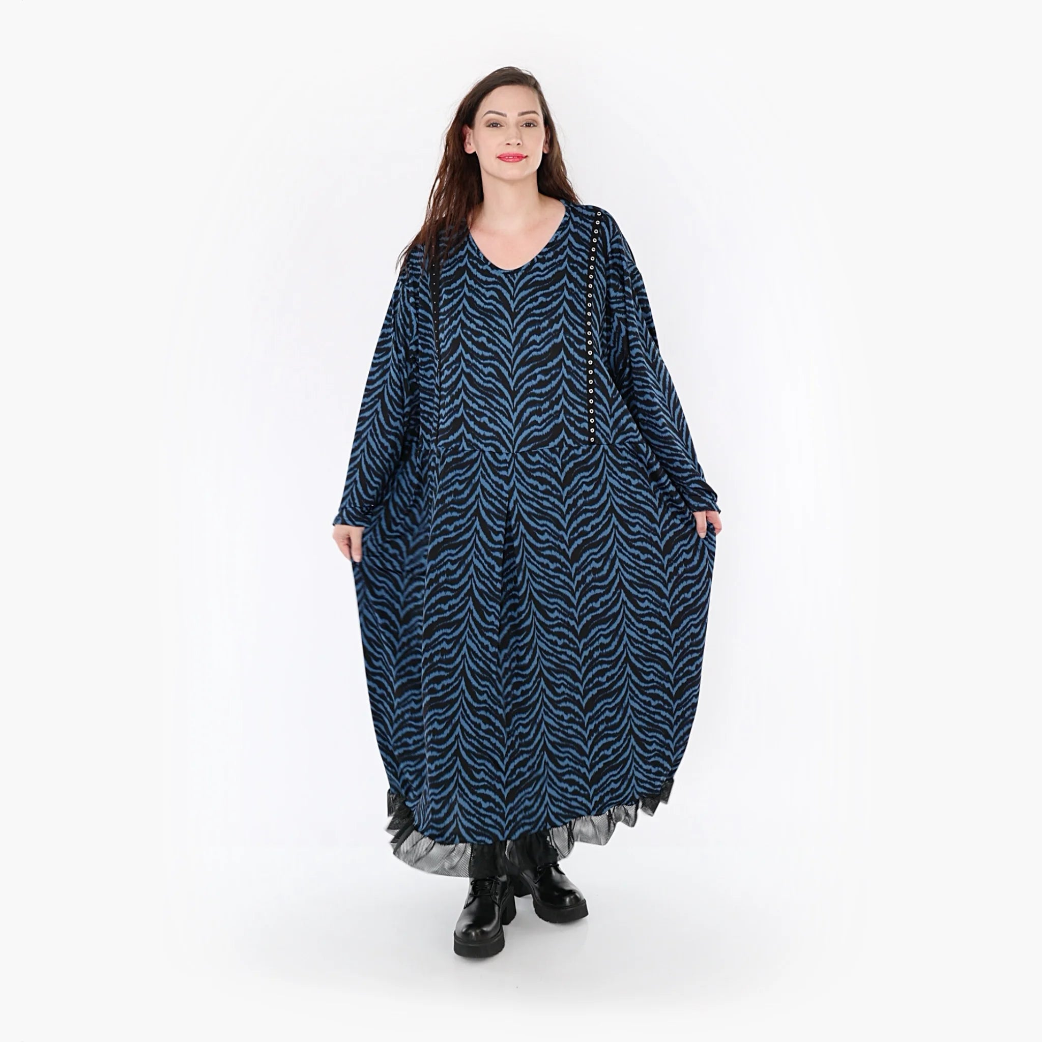  Ballonkleid von AKH Fashion aus Viskose, 1344.06984, Petrol-Schwarz, Schick, Modern