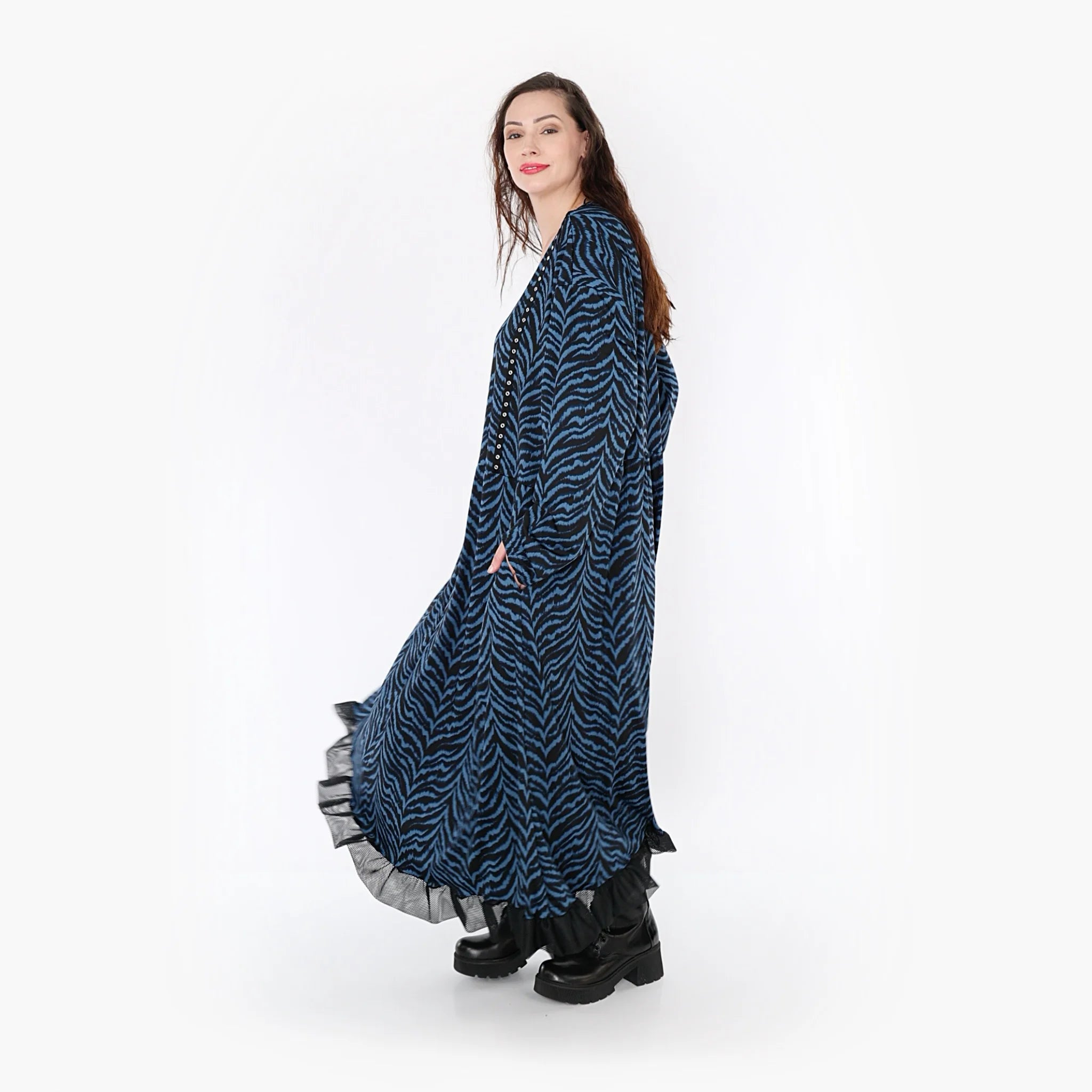  Ballonkleid von AKH Fashion aus Viskose, 1344.06984, Petrol-Schwarz, Schick, Modern