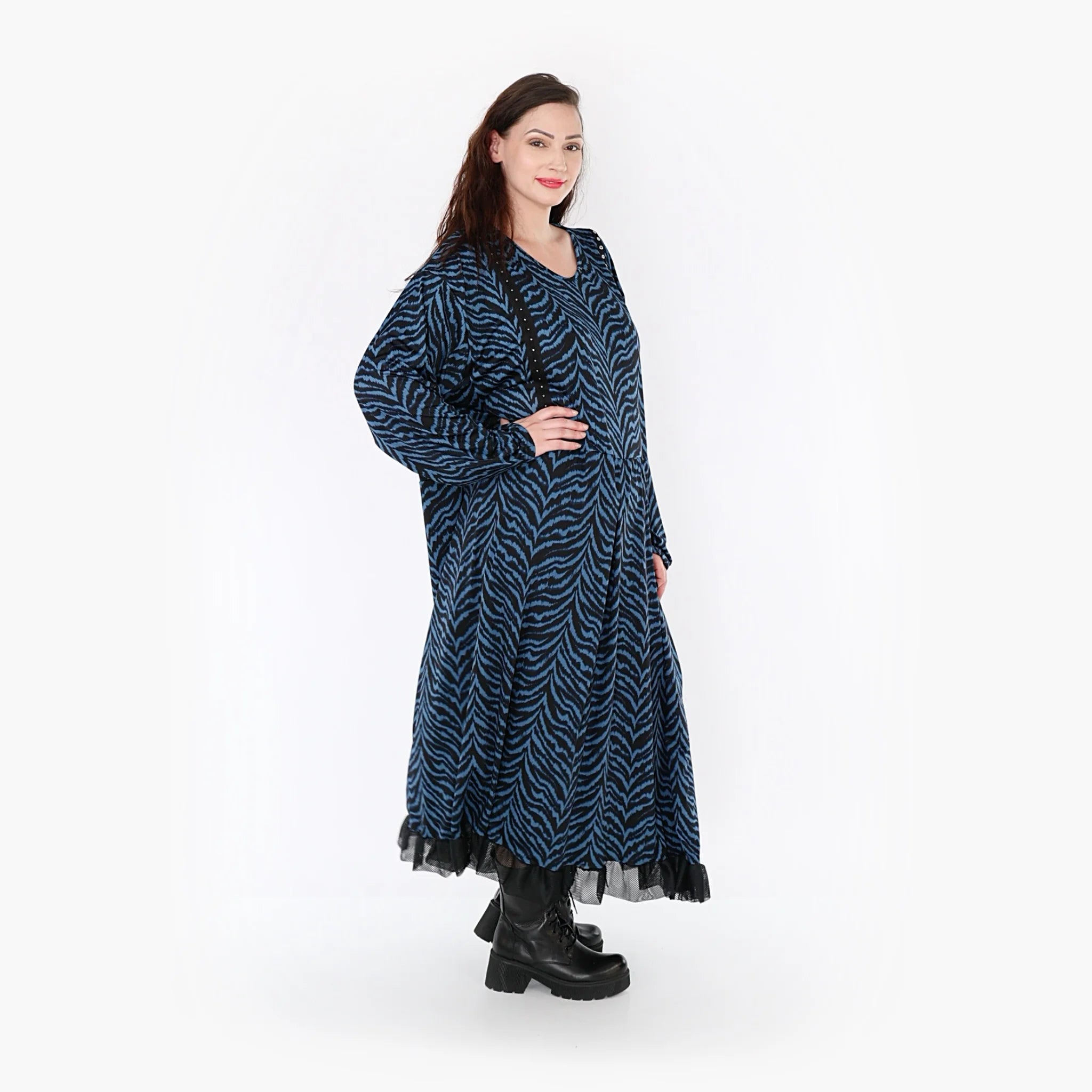 Ballonkleid von AKH Fashion aus Viskose, 1344.06984, Petrol-Schwarz, Schick, Modern