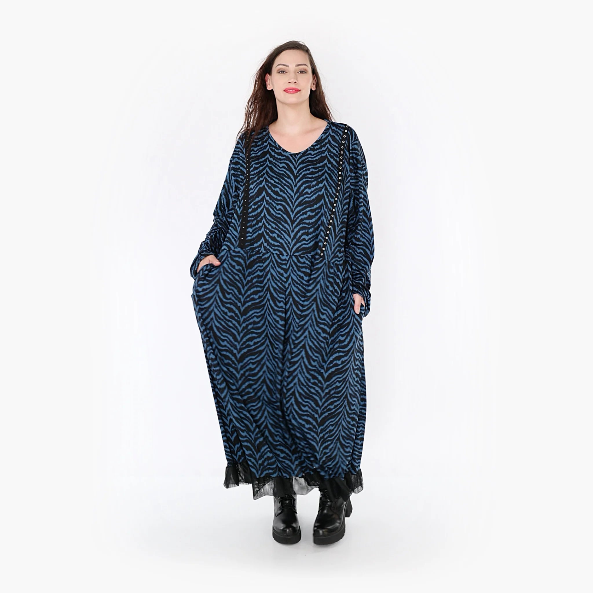  Ballonkleid von AKH Fashion aus Viskose, 1344.06984, Petrol-Schwarz, Schick, Modern