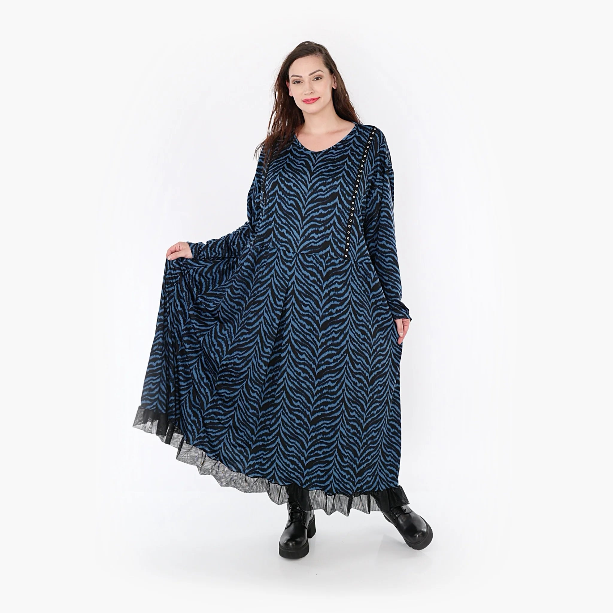 Ballonkleid von AKH Fashion aus Viskose, 1344.06984, Petrol-Schwarz, Schick, Modern